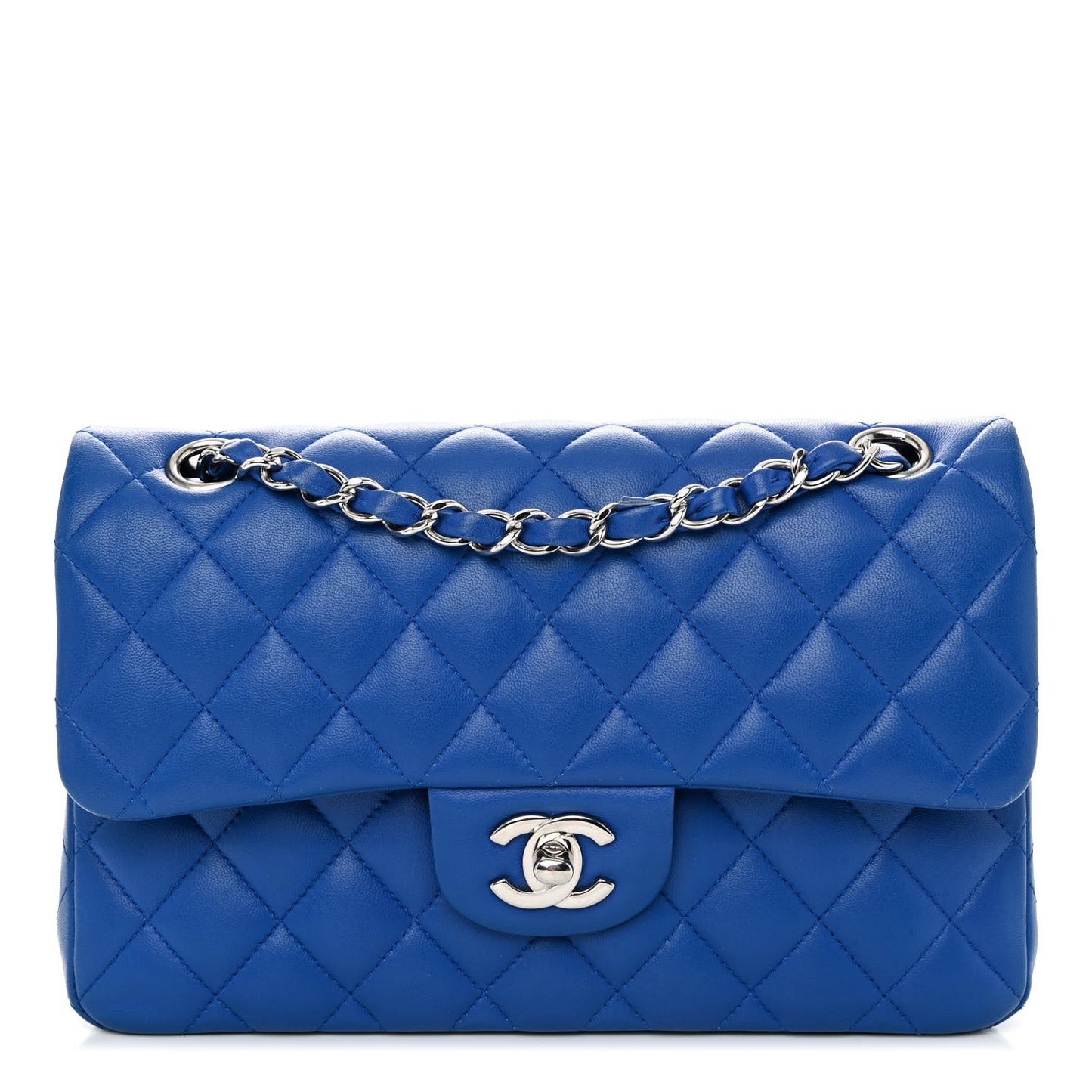 Lambskin Quilted Small Double Flap Blue