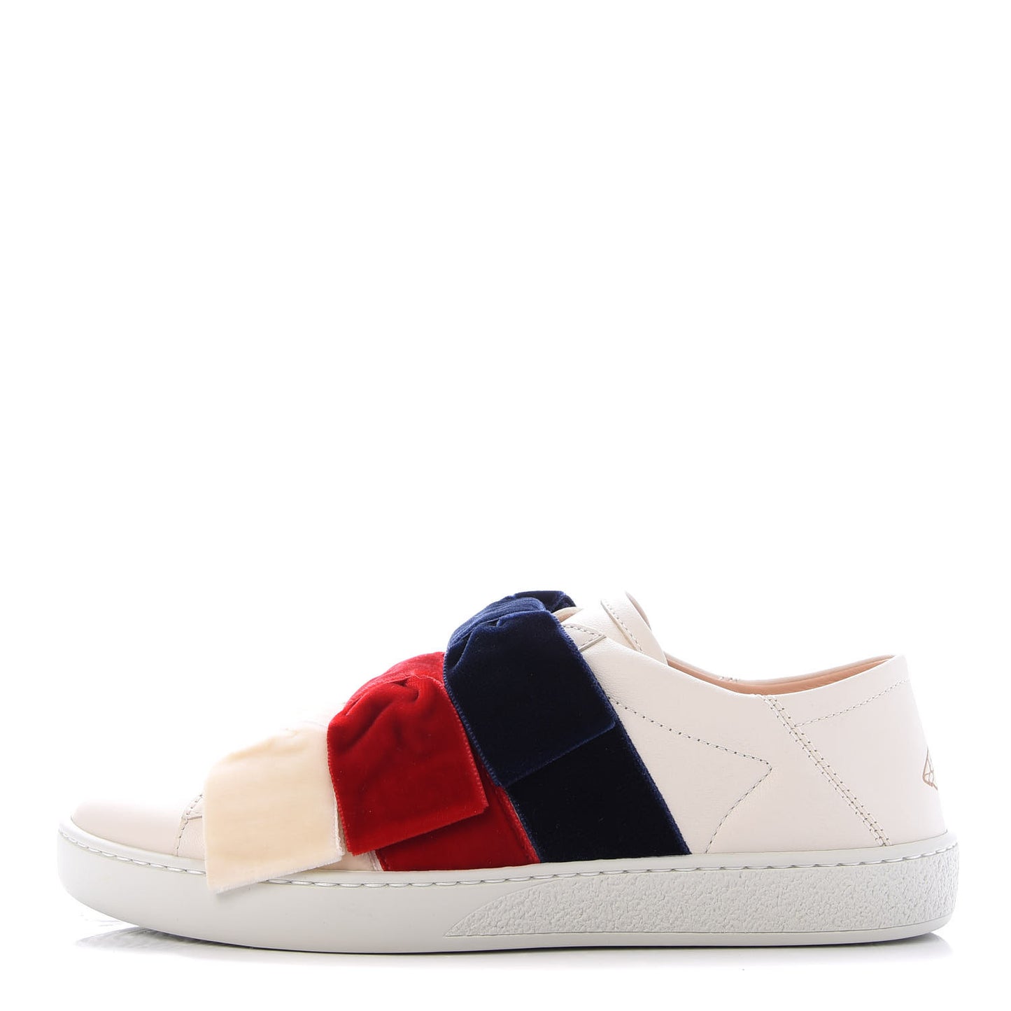 Calfskin Velvet Womens Bow Ace Sneakers 37 White