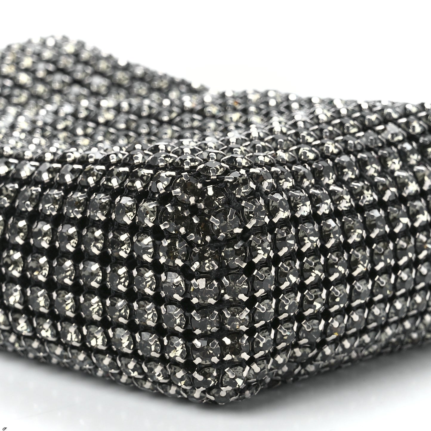Mesh Crystal Rhinestone Mini Heiress Pouch Black Silver