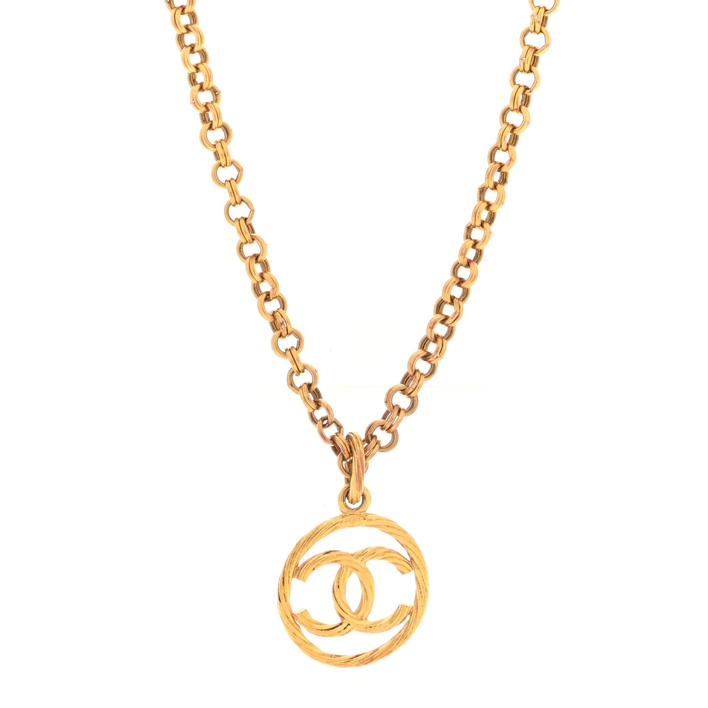 Metal Twisted CC Medallion Chain Necklace Gold