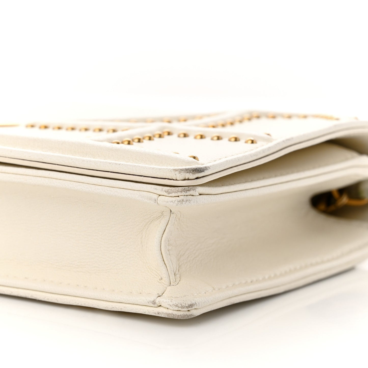 Lambskin Studded Diorama Wallet on Chain Pouch Off White