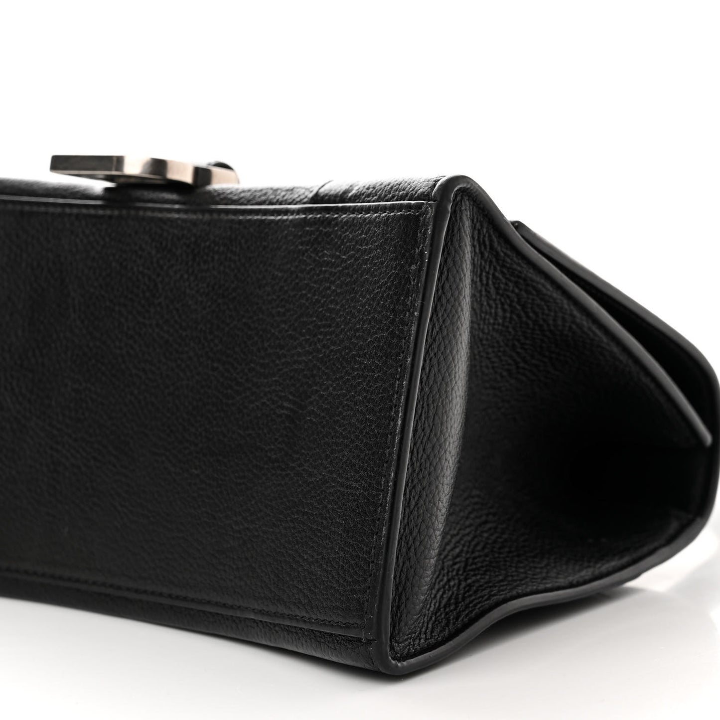 Grained Calfskin Small Hourglass Top Handle Bag Black