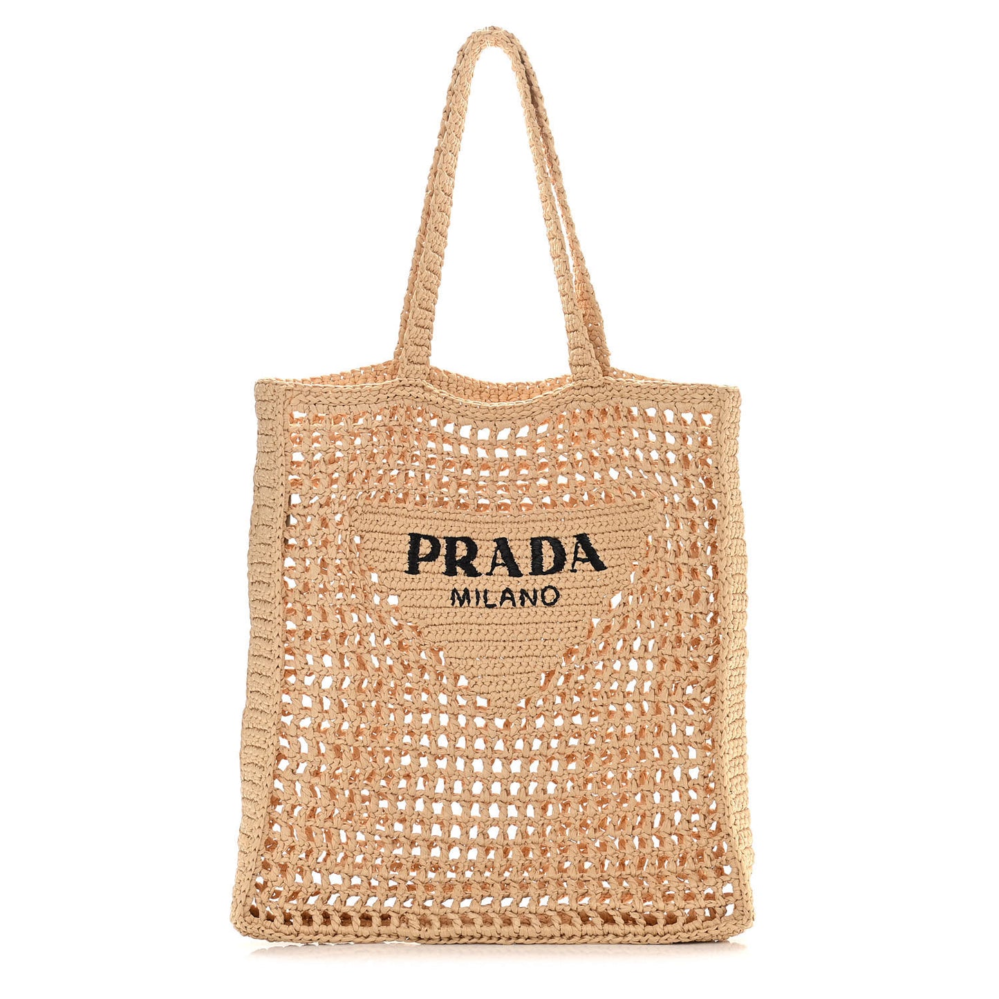 Yarn Raffia Effect Crochet Logo Embroidered Tote Bag Naturale