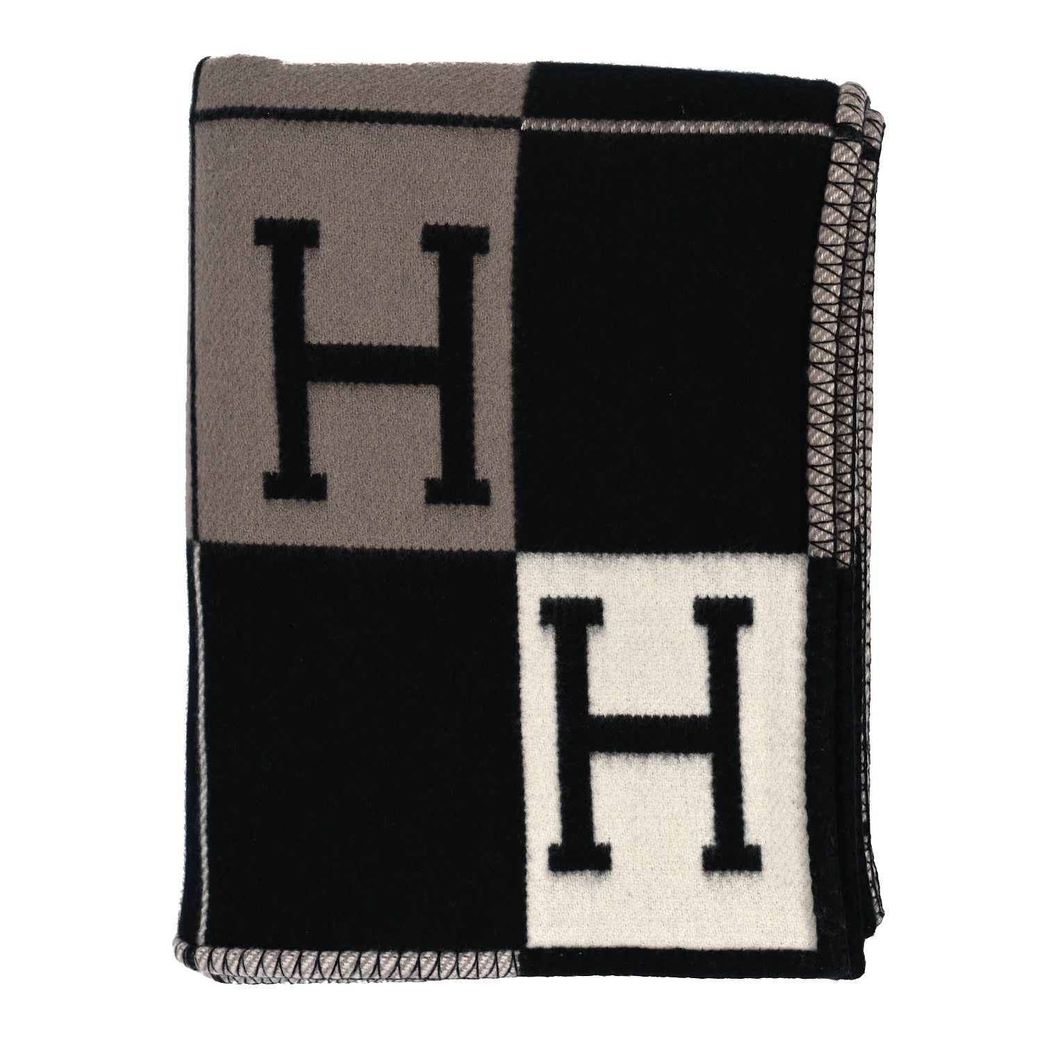 Hermes Wool Cashmere Avalon III Blanket Ecru Black 1 of 3