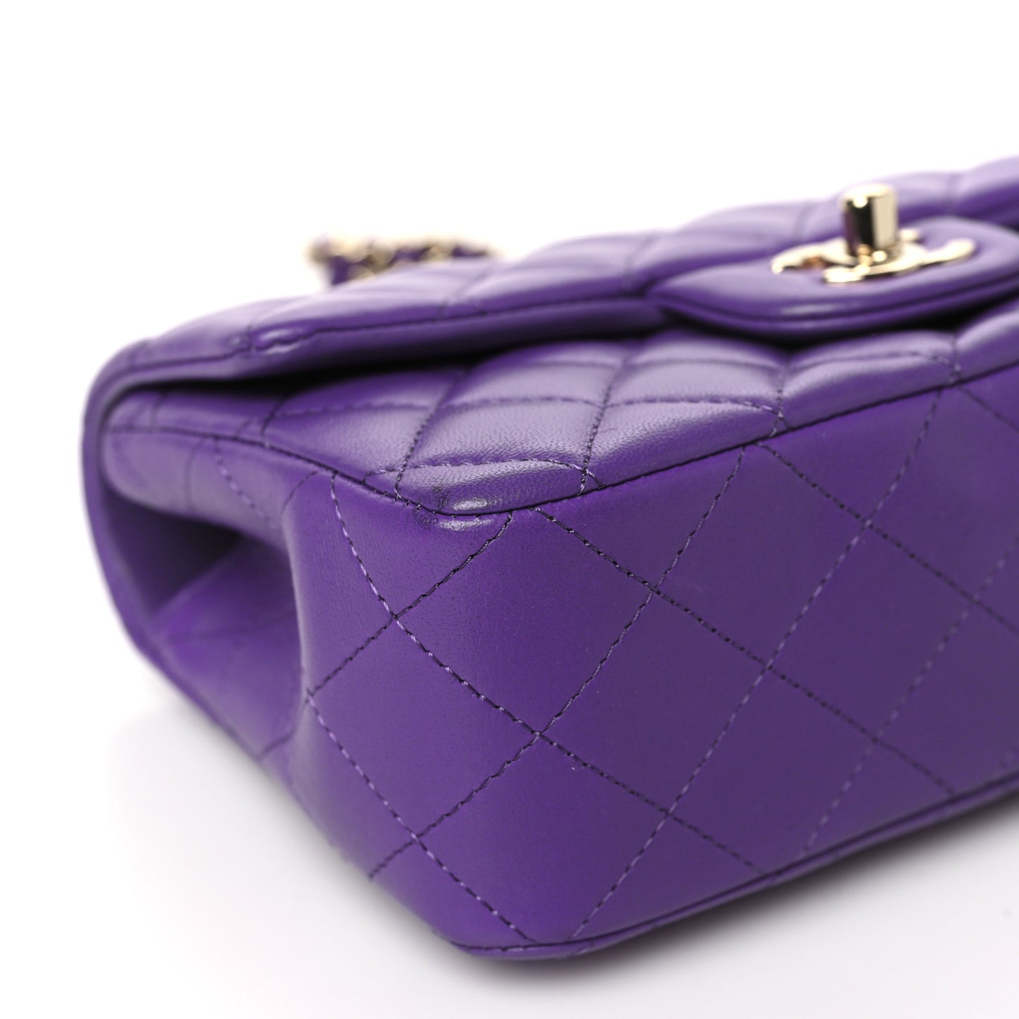 Lambskin Quilted Mini Top Handle Rectangular Flap Dark Purple