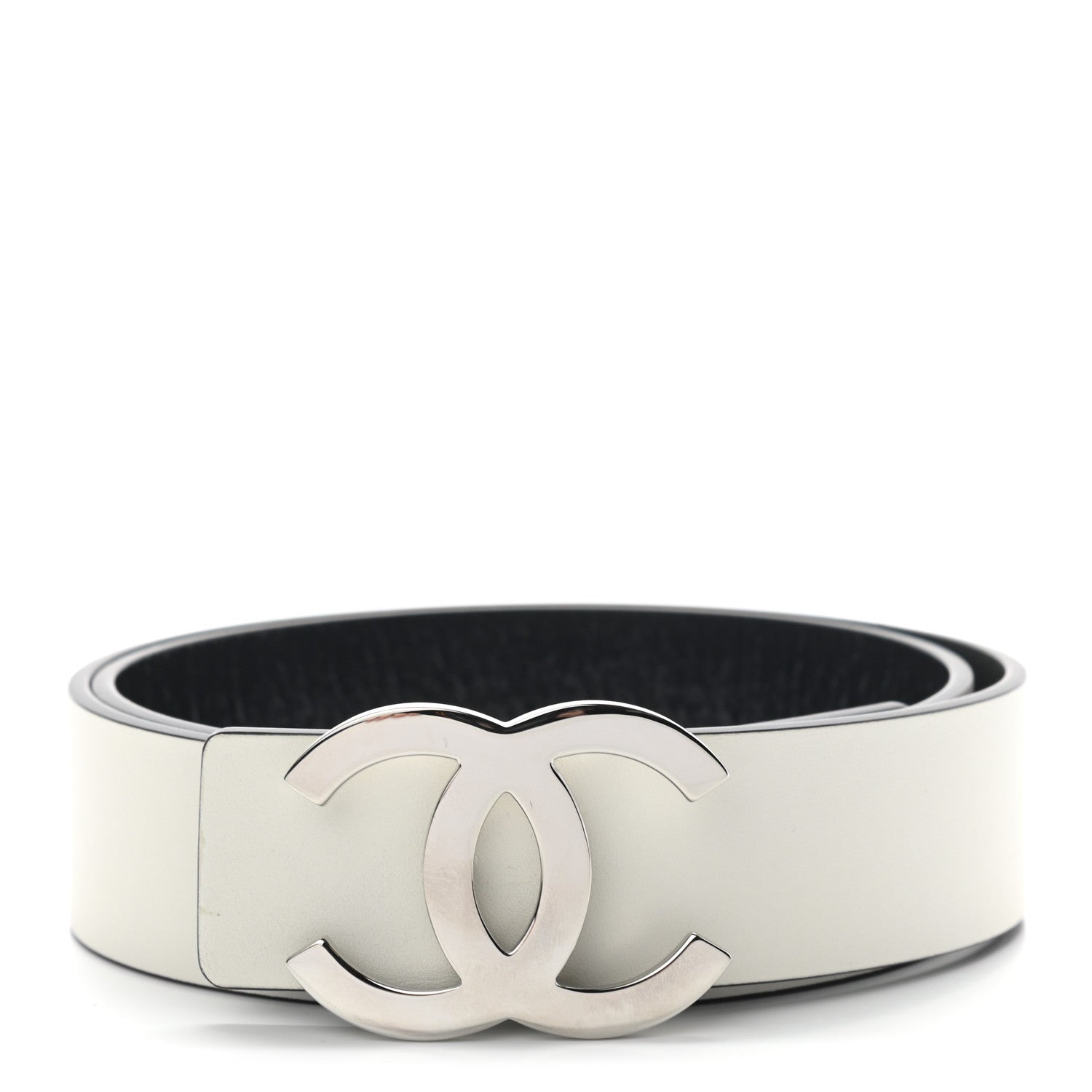CHANEL ホワイト ラバーベルト Chanel Calfskin CC Reversible Belt 85 White Black 880981