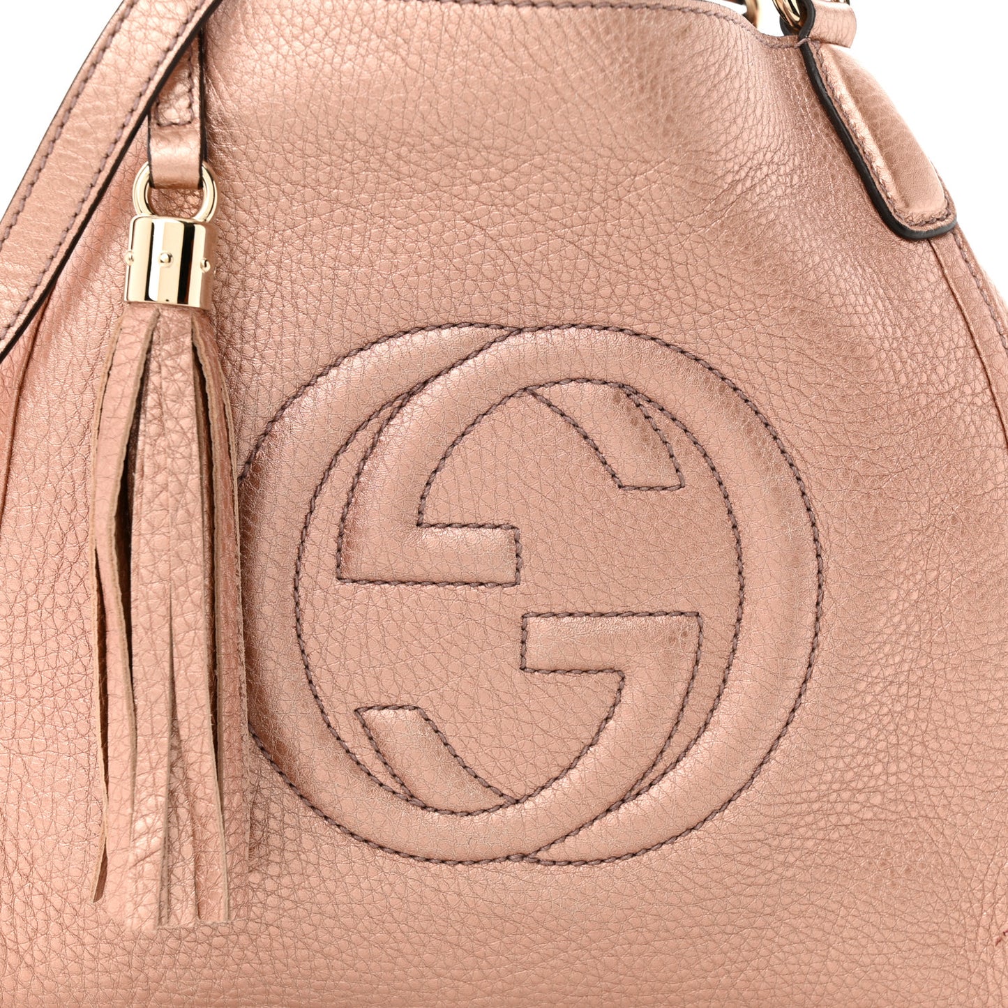 Metallic Pebbled Calfskin Small Soho Shoulder Bag Pink