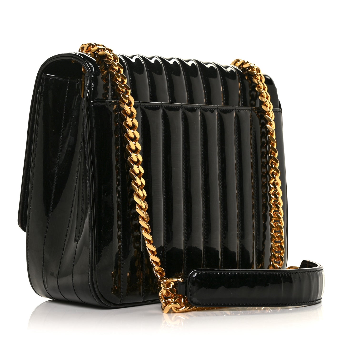 Patent Matelasse Monogram Large Vicky Chain Bag Black
