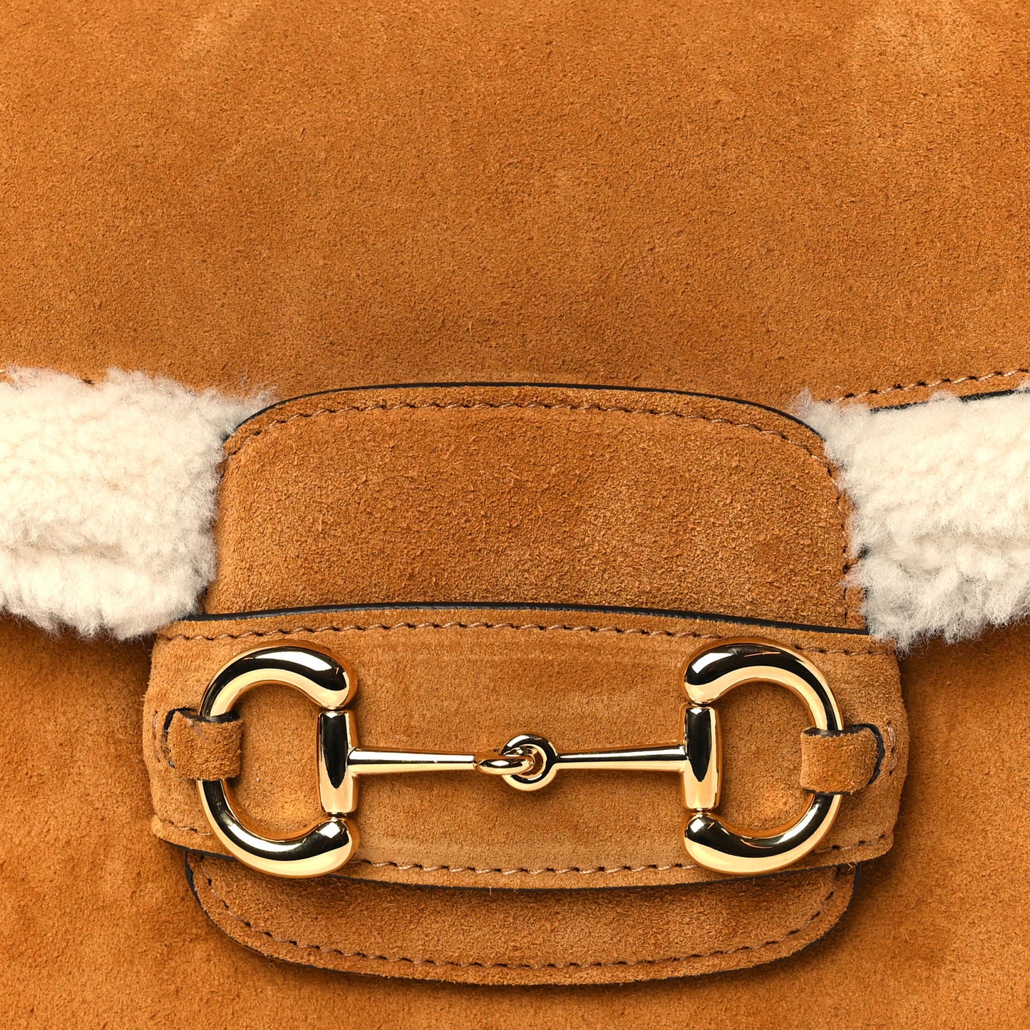 Suede Shearling Horsebit 1955 Shoulder Bag Brown Sugar