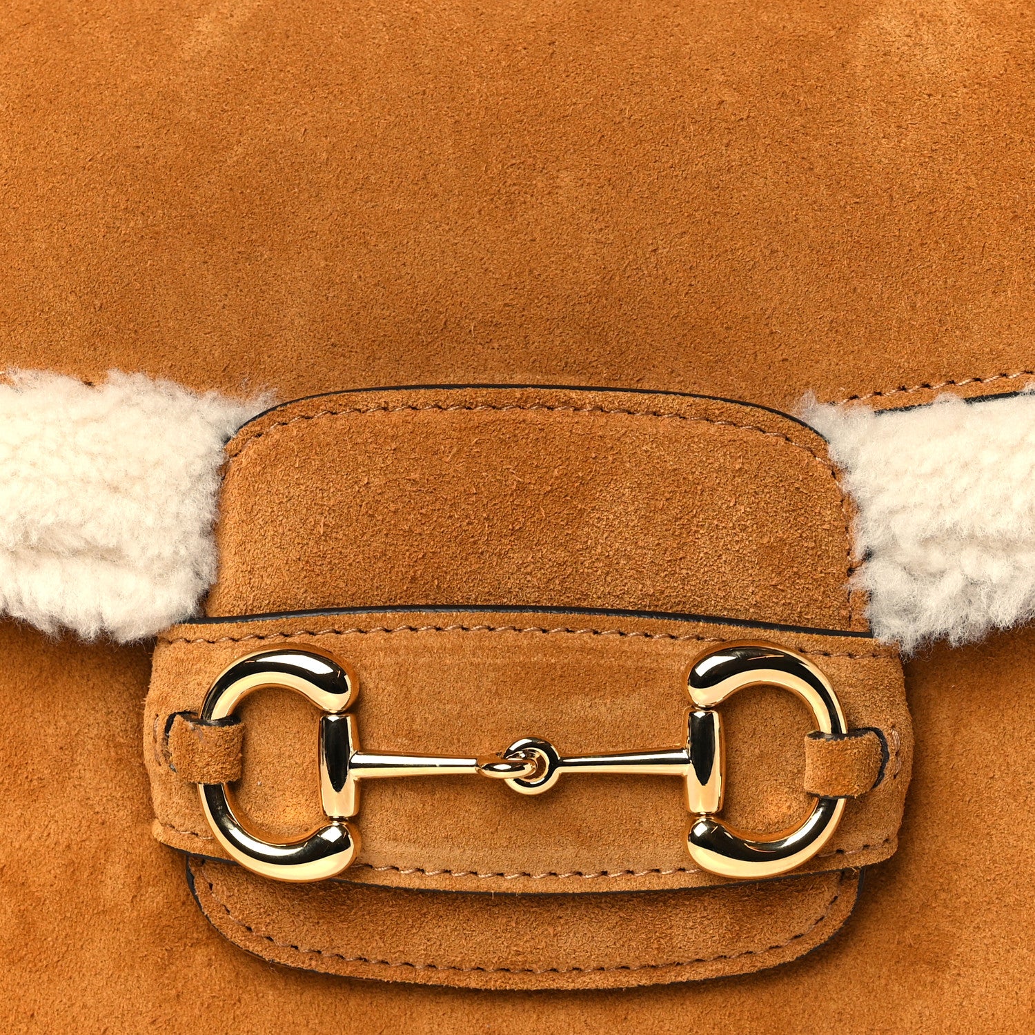 Gucci Suede Shearling Horsebit 1955 Shoulder Bag Brown Sugar 8 of 11