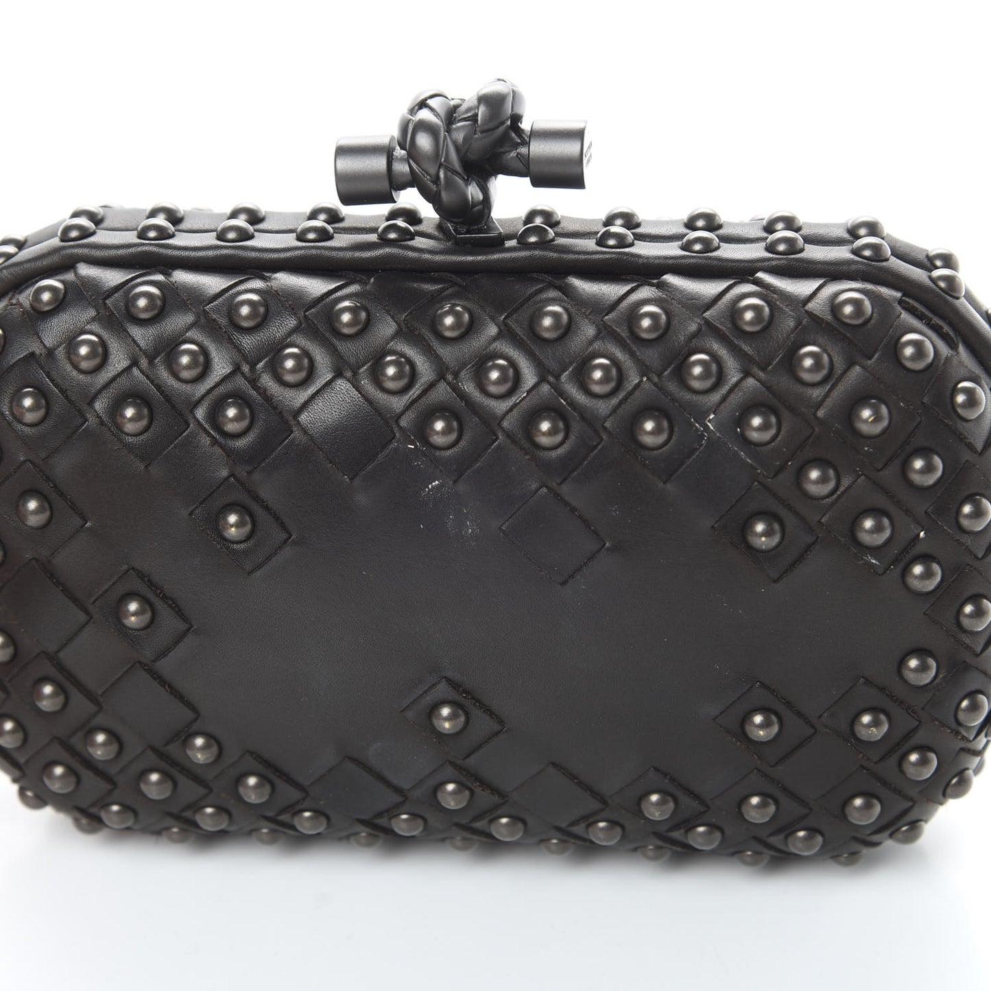 Waxy Nappa Intrecciato Knot Studded Clutch Black