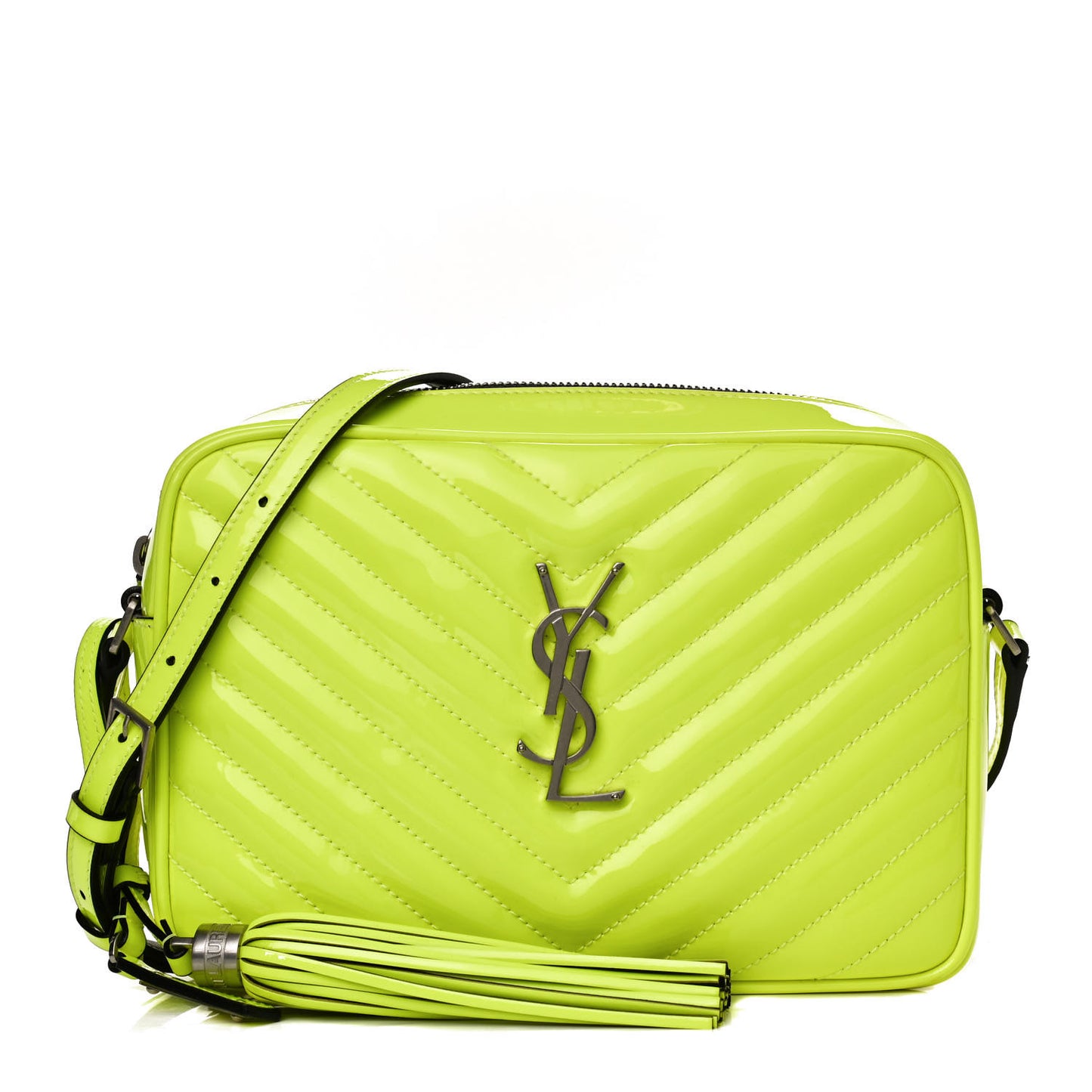 Patent Calfskin Matelasse Monogram Lou Camera Bag Neon Yellow