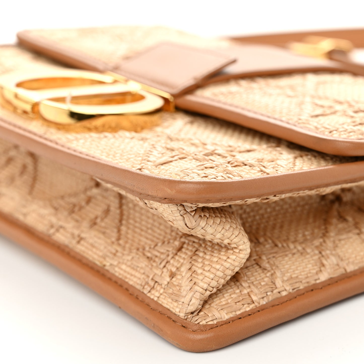 Raffia Calfskin 30 Montaigne Flap Bag Beige