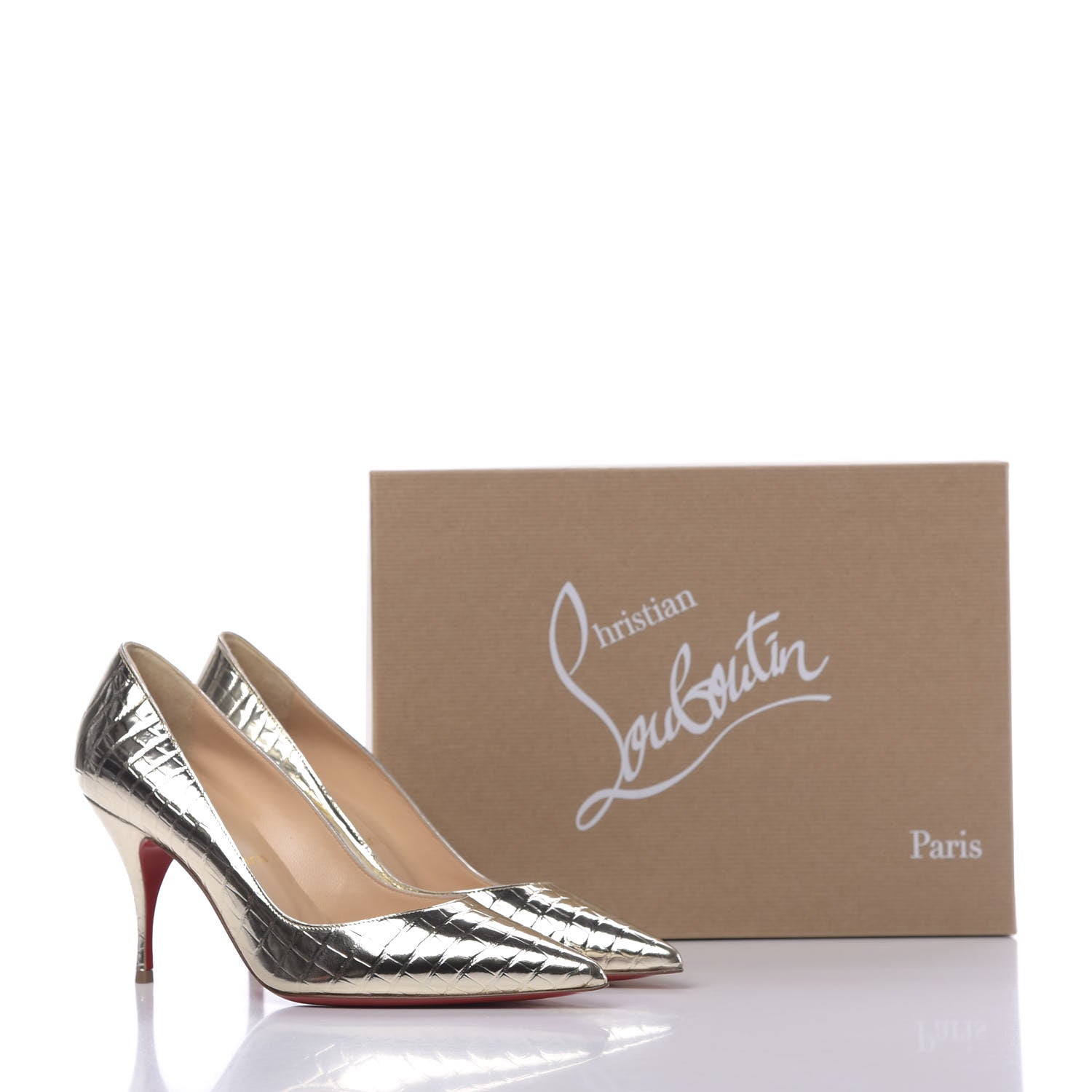 Christian Louboutin Metallo Cocco Clare 80 Pumps 37 Platine 9 of 9