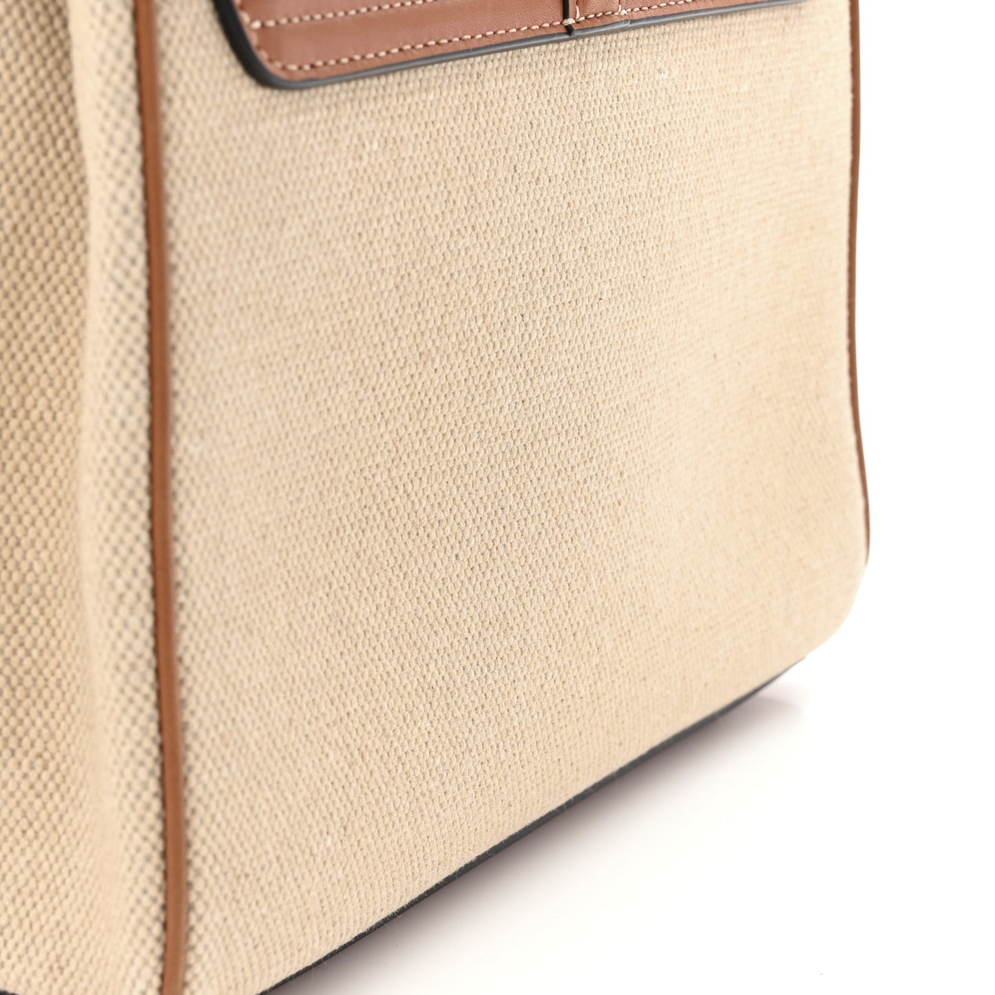Canvas Calfskin Small 16 Top Handle Bag Natural Tan