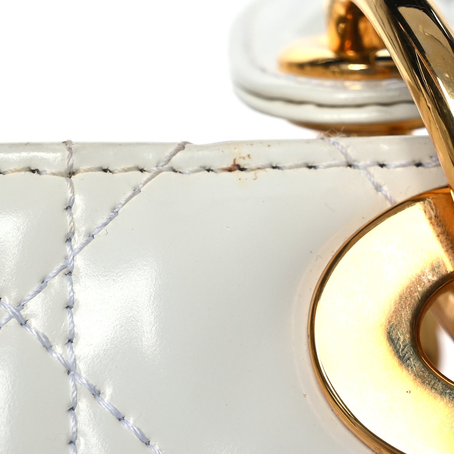 Glazed Calfskin Cannage Medium Lady Dior White