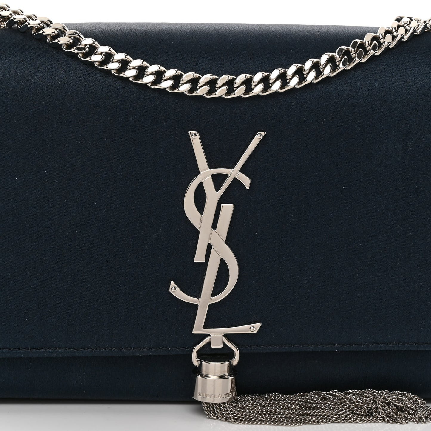 Satin Small Classic Monogram Kate Tassel Satchel Navy Blue