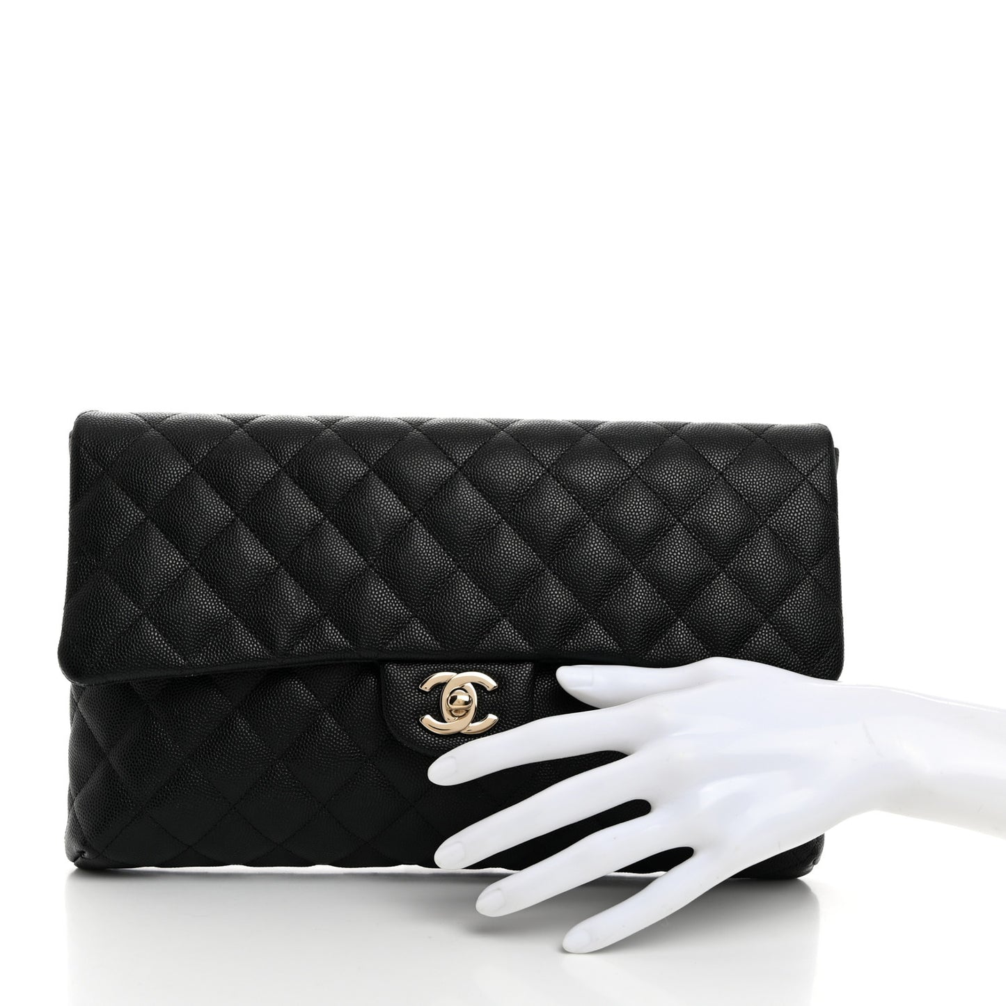 Caviar Quilted Flap Clutch Black