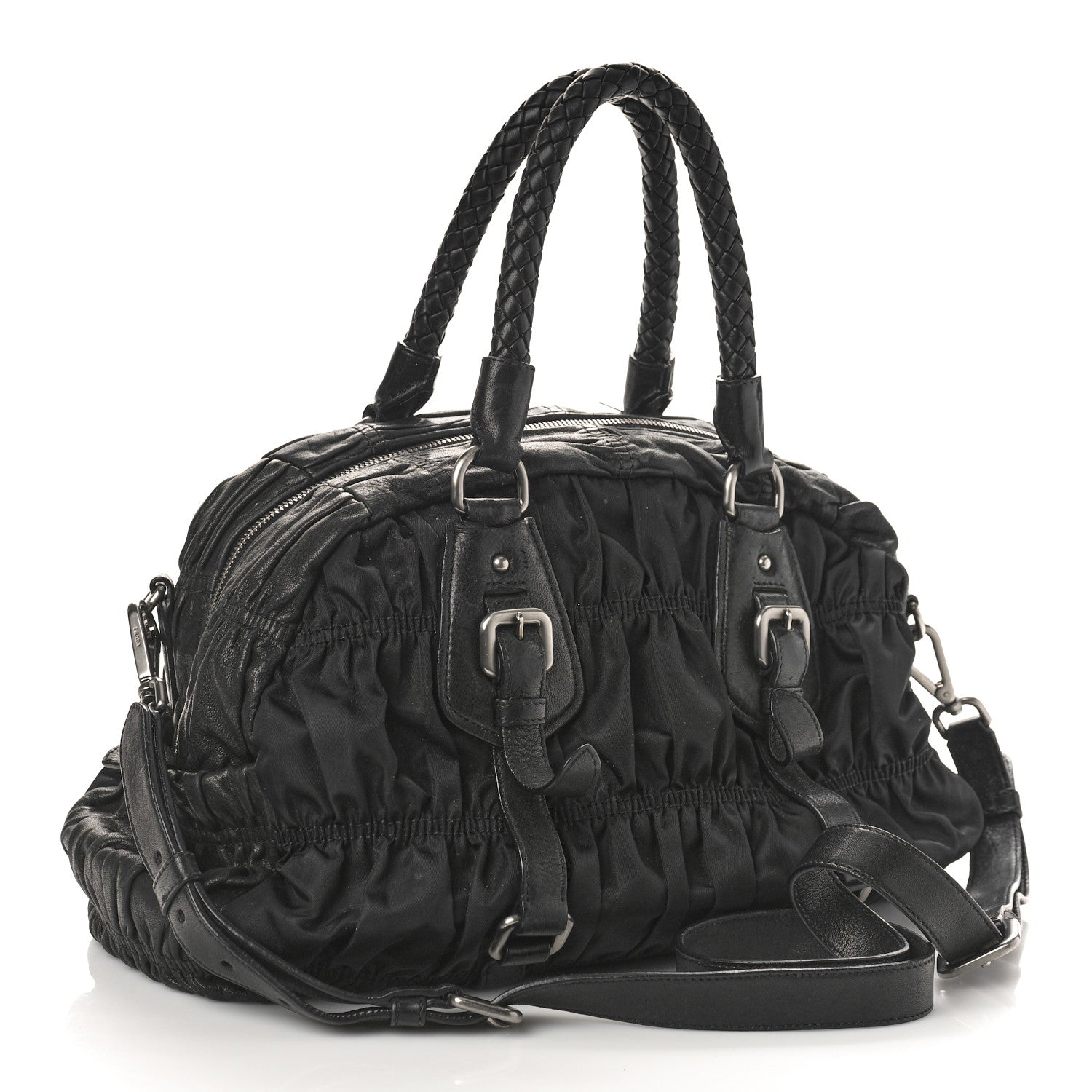 Prada Tessuto Nylon Nappa Braided Gaufre Shopping Satchel Black 2 of 10