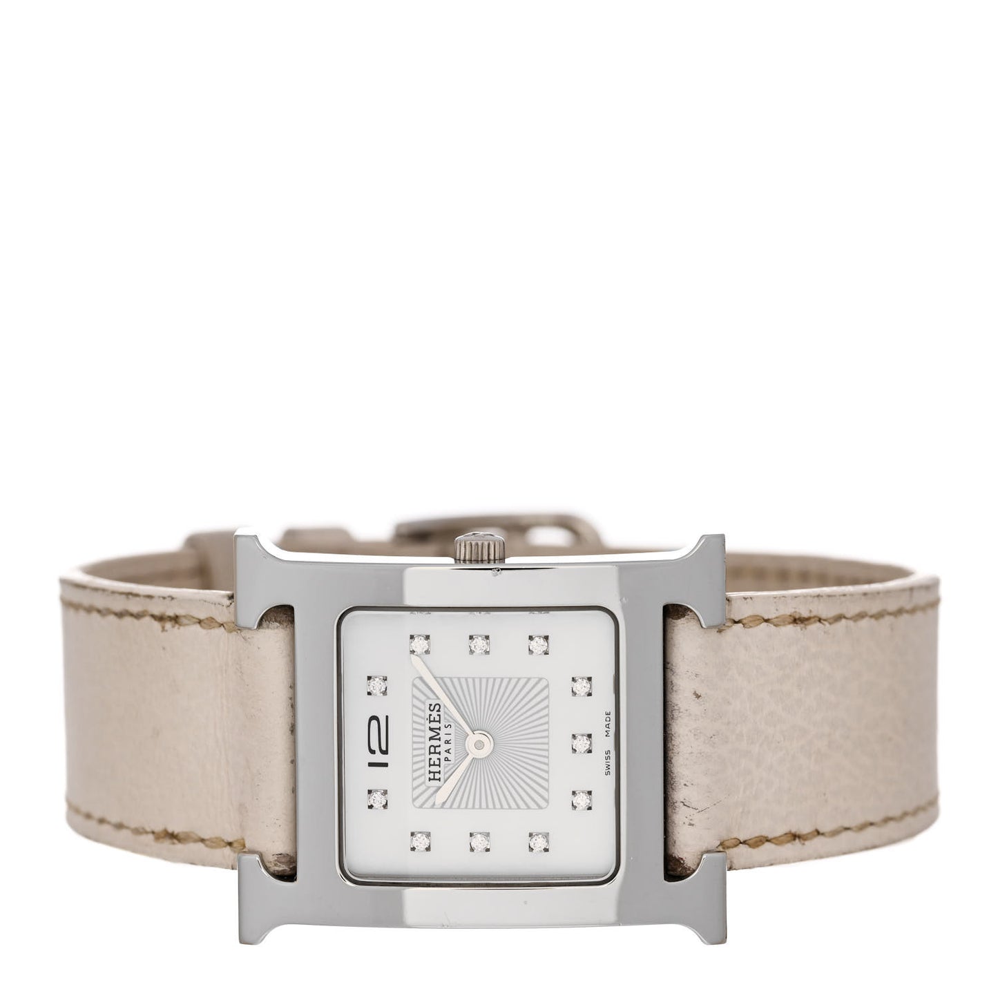 Stainless Steel Epsom Diamond Mother of Pearl 26mm Heure H Hour Quartz Watch Blanc