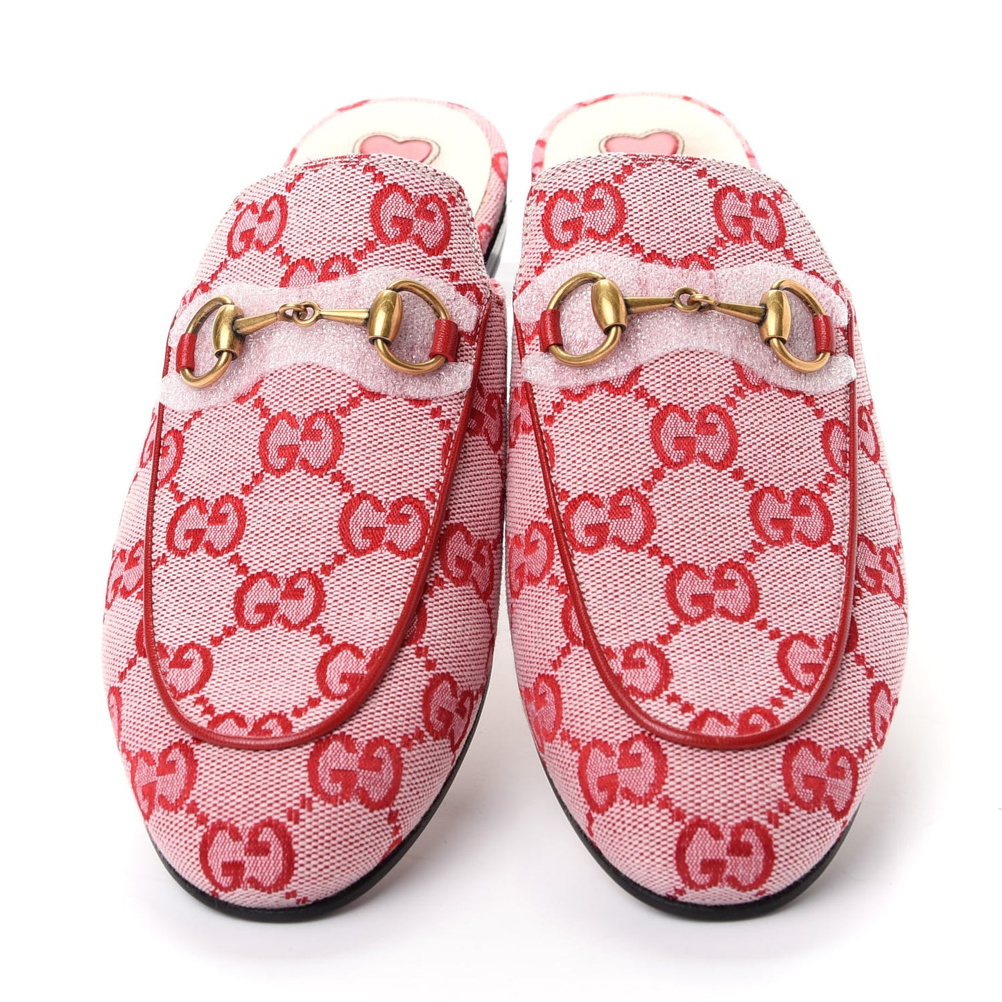 Canvas GG Monogram Horsebit Womens Princetown Slippers 35.5 Gardenia Hibiscus Red