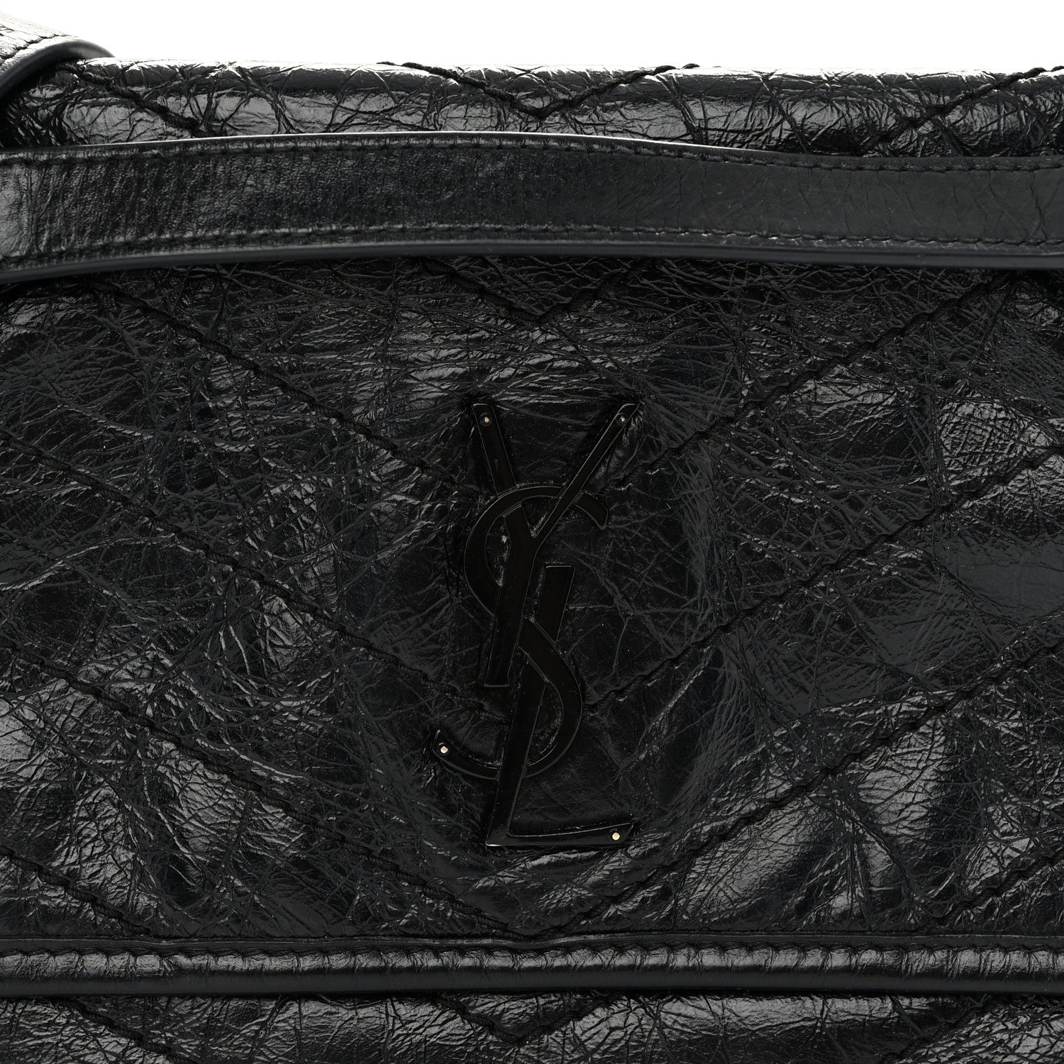 Saint Laurent Crinkled Calfskin Matelasse Monogram Baby Niki Chain Satchel Black 8 of 10