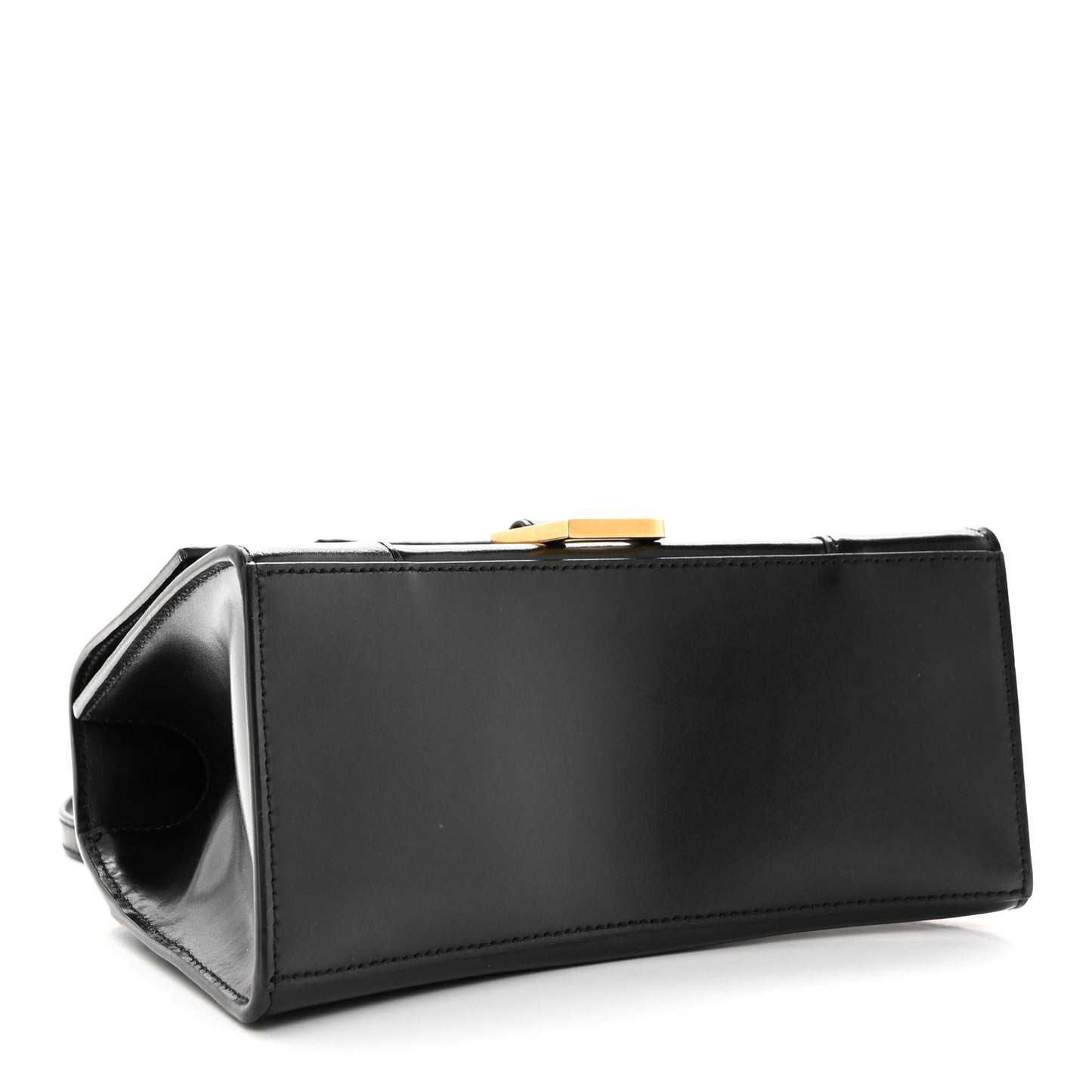 Shiny Box Calfskin Small Hourglass Top Handle Bag Black