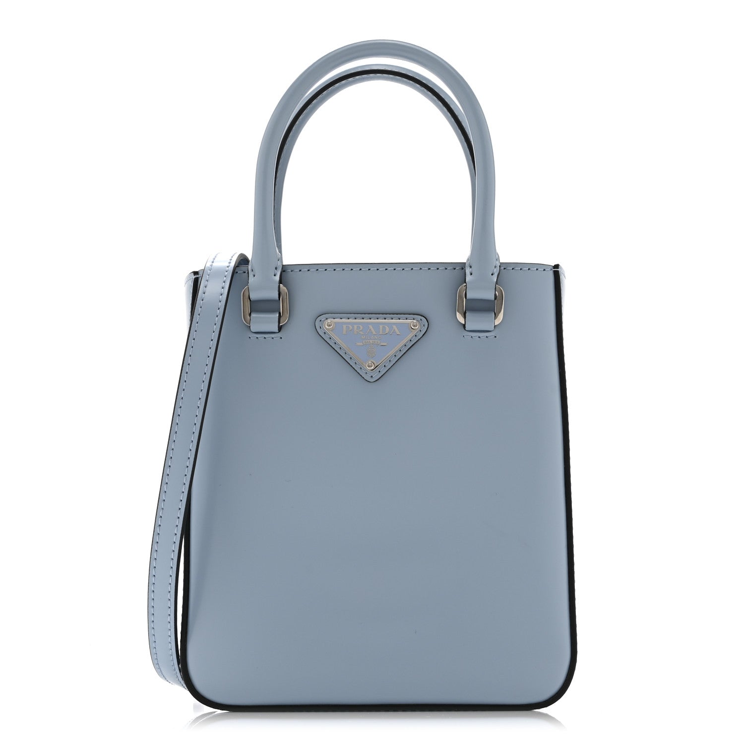 Prada Spazzolato Triangle Small Double Handle Crossbody Tote