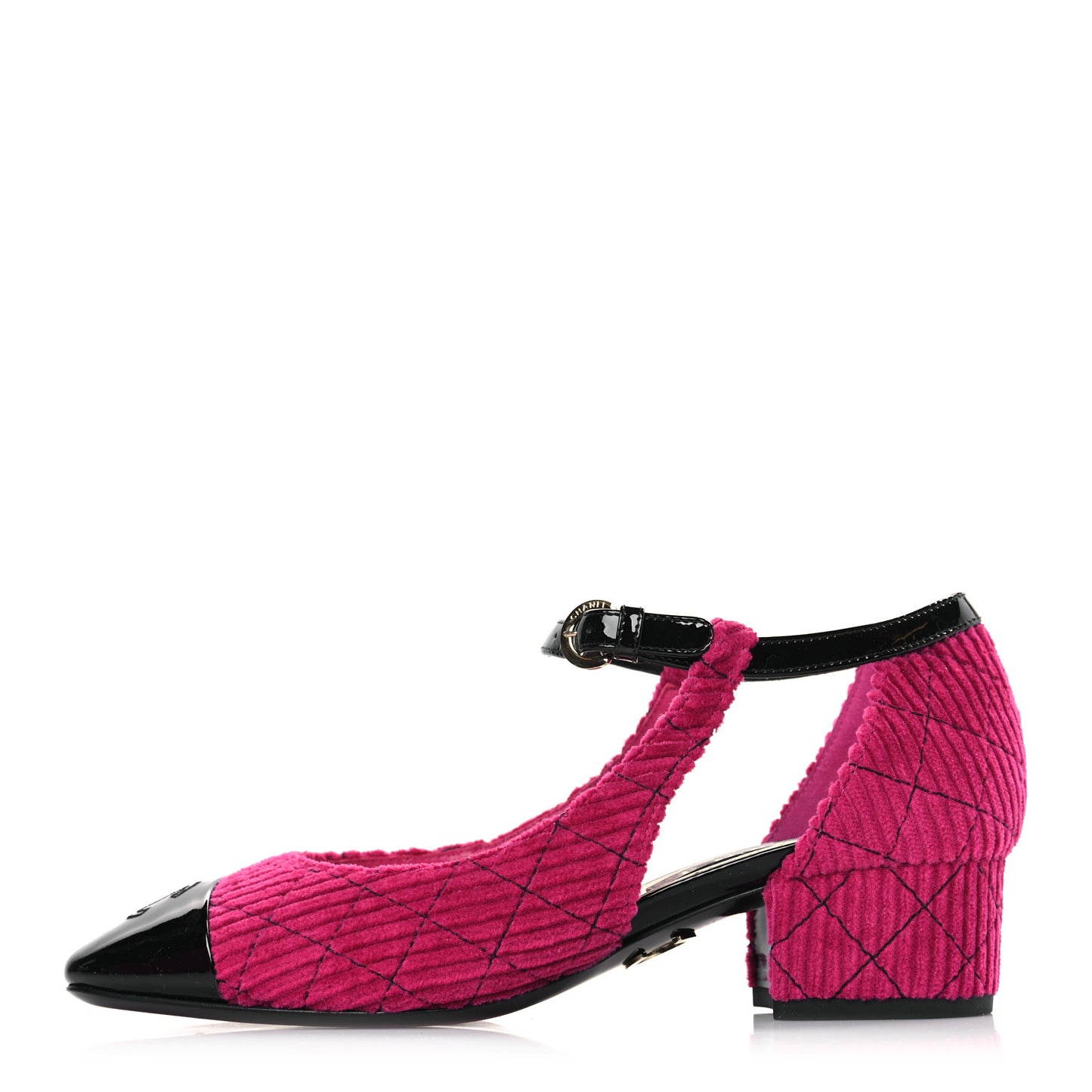 Corduroy Patent Calfskin Cap Toe Quilted Mary Jane Flats 37 Fuchsia Black