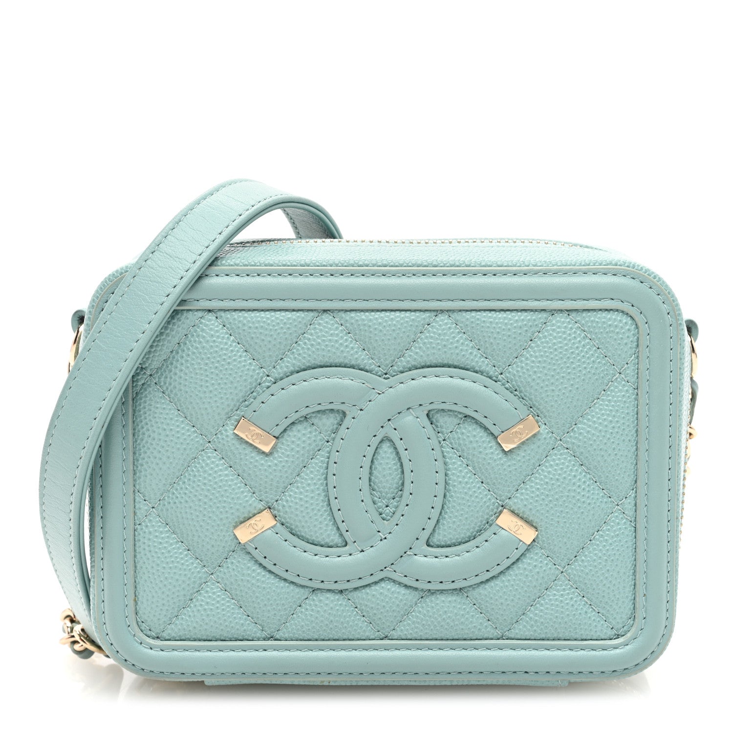 Chanel Caviar Quilted Filigree Vanity Clutch With Chain Light Blue 1 of 10