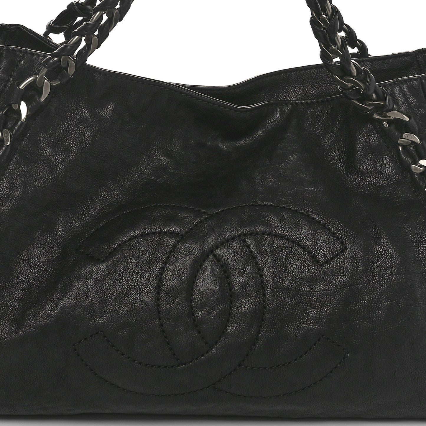 Glazed Calfskin East West Modern Chain Tote Black