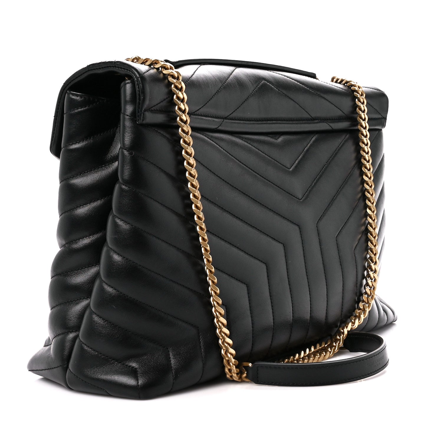Calfskin Y Quilted Monogram Large Loulou Chain Satchel Black