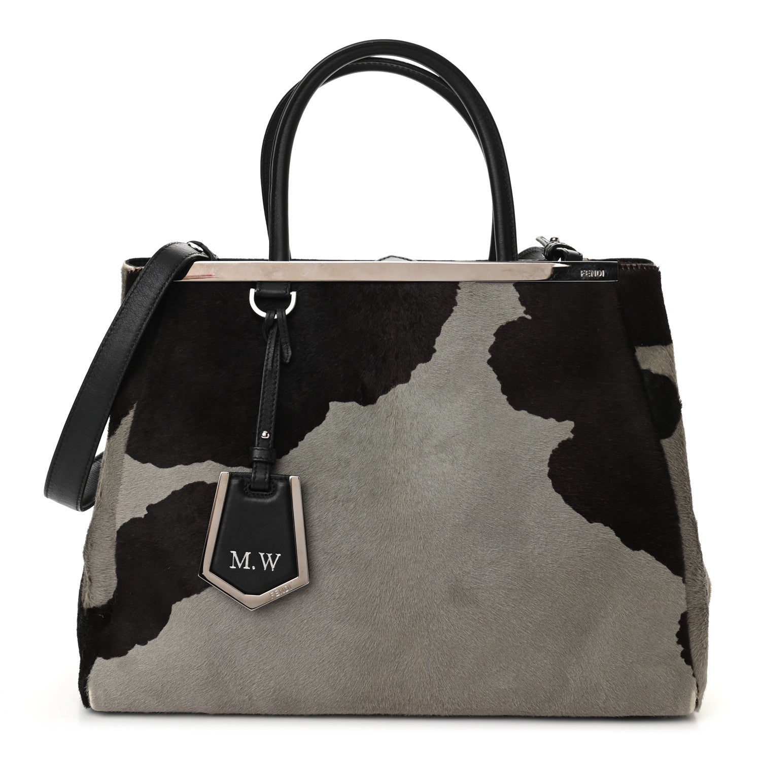 Fendi Calf Hair Cow Print Regular 2Jours Tote Grey Black 1 of 13
