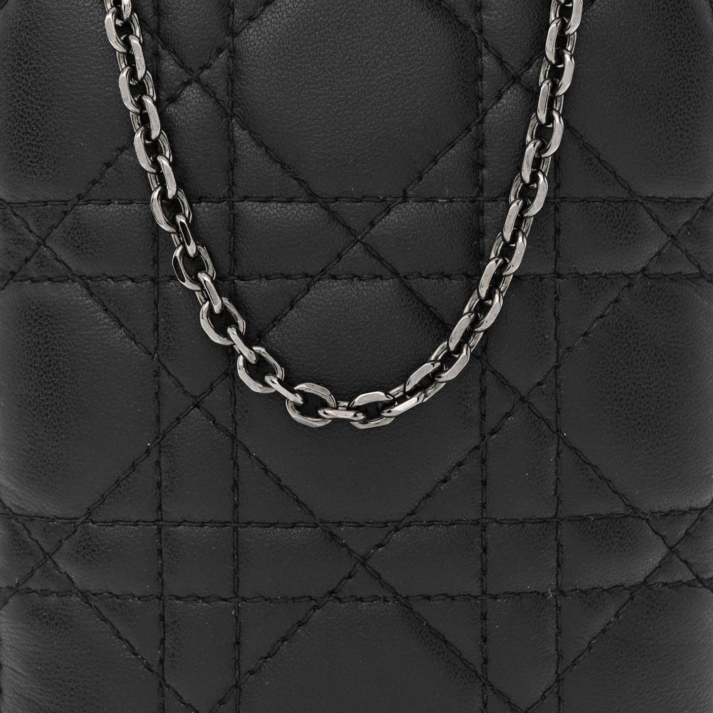 Lambskin Cannage Lady Dior Phone Holder Black