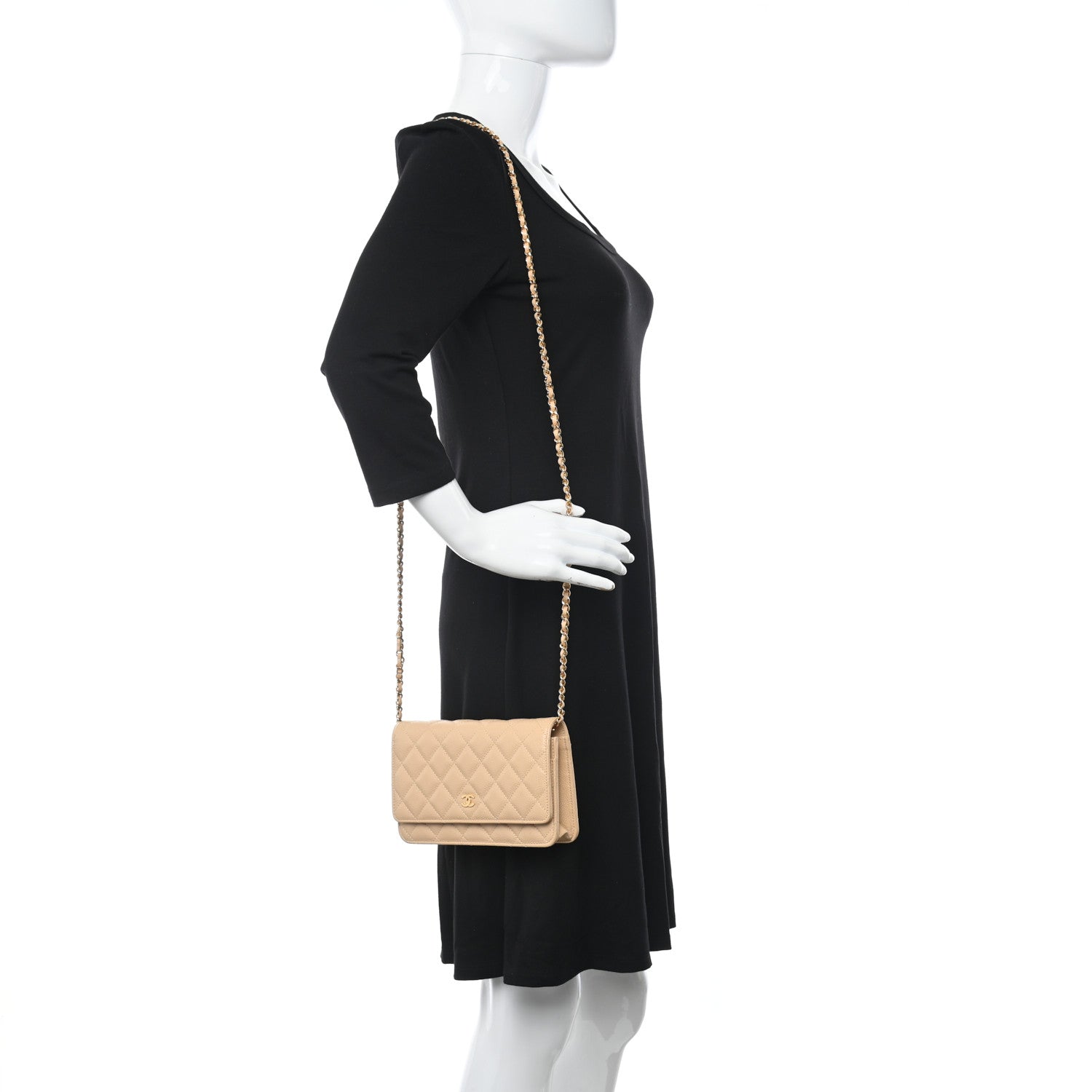 Chanel Caviar Quilted Wallet On Chain WOC Beige 2 of 11