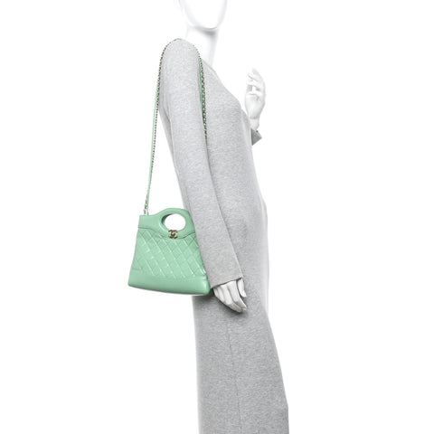 Shiny Lambskin Quilted Mini 31 Shopping Bag Light Green
