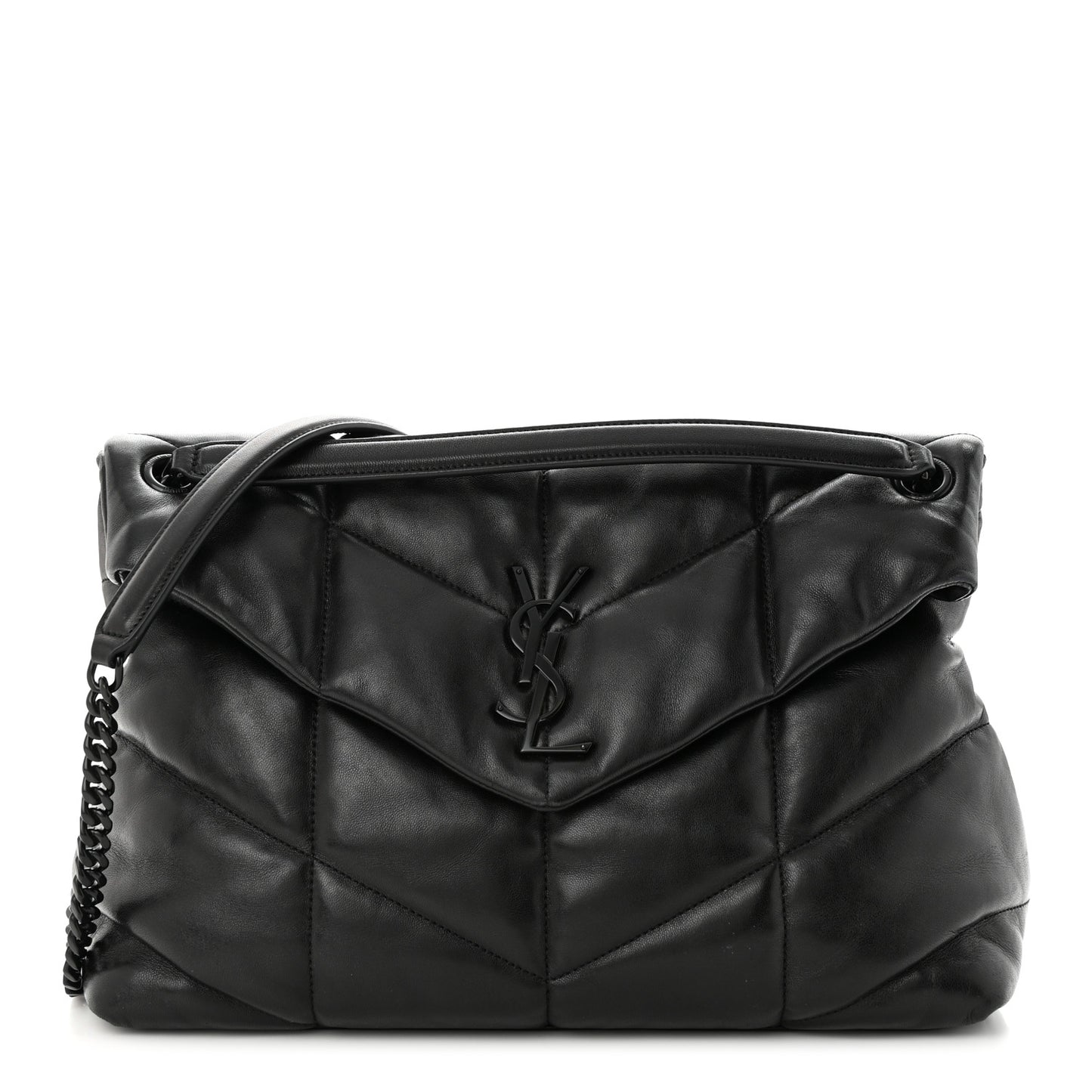 Lambskin Quilted Monogram Monochrome Medium Loulou Puffer Chain Satchel Black