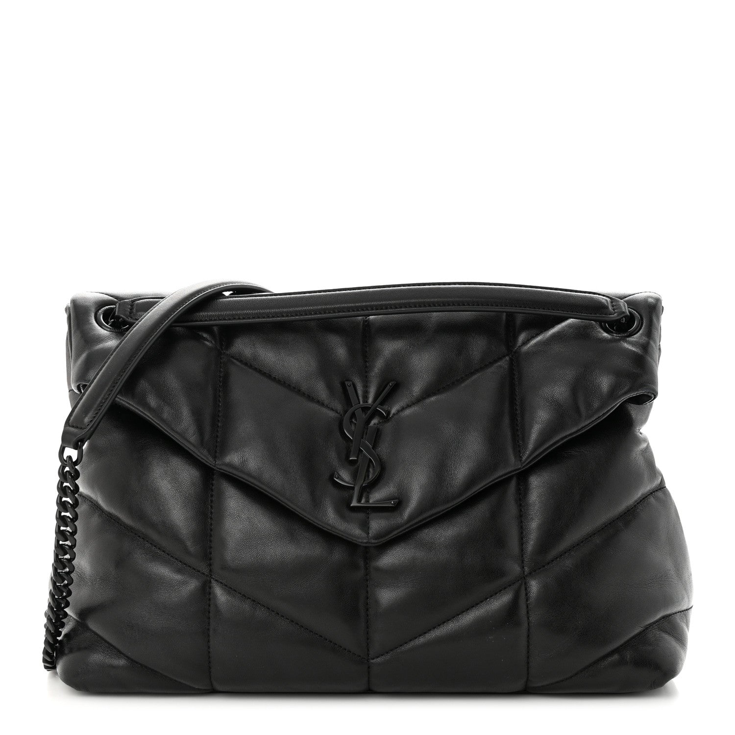 Saint Laurent Lambskin Quilted Monogram Monochrome Medium Loulou Puffer Chain Satchel Black 1 of 11