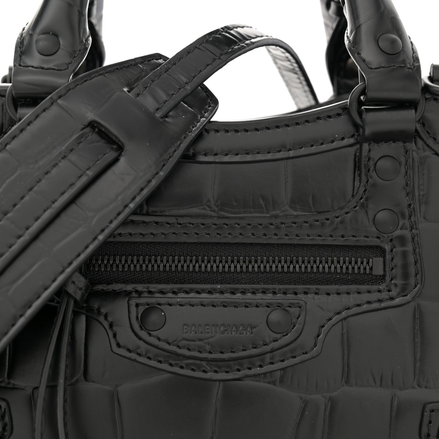 Balenciaga Semi Shiny Calfskin Crocodile Embossed Neo Classic Black Hardware Mini City Black 8 of 11