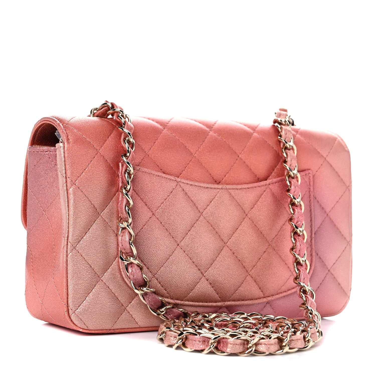 Chanel Metallic Lambskin Quilted Ombre Mini Rectangular Flap Pink 3 of 10