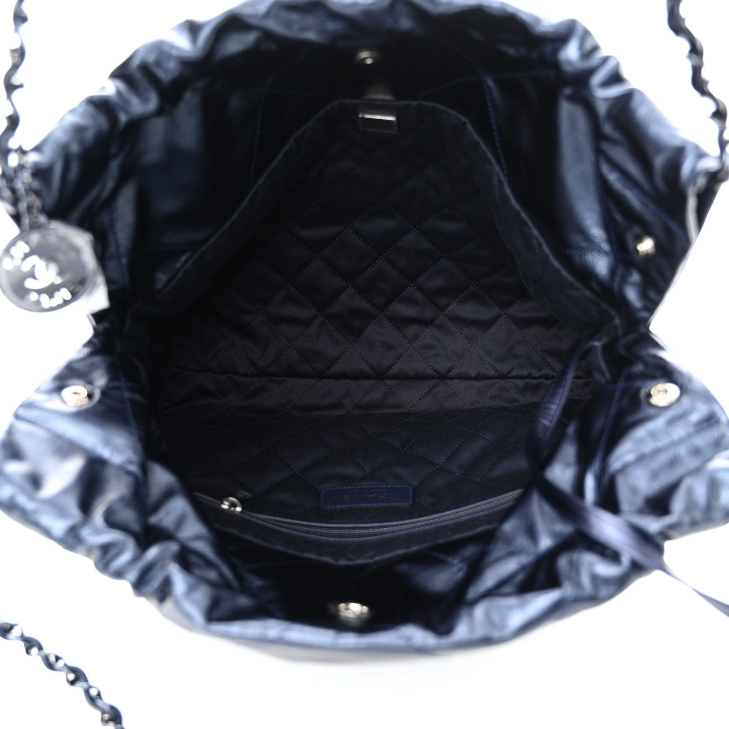 Metallic Calfskin Quilted Small Chanel 22 Navy Blue