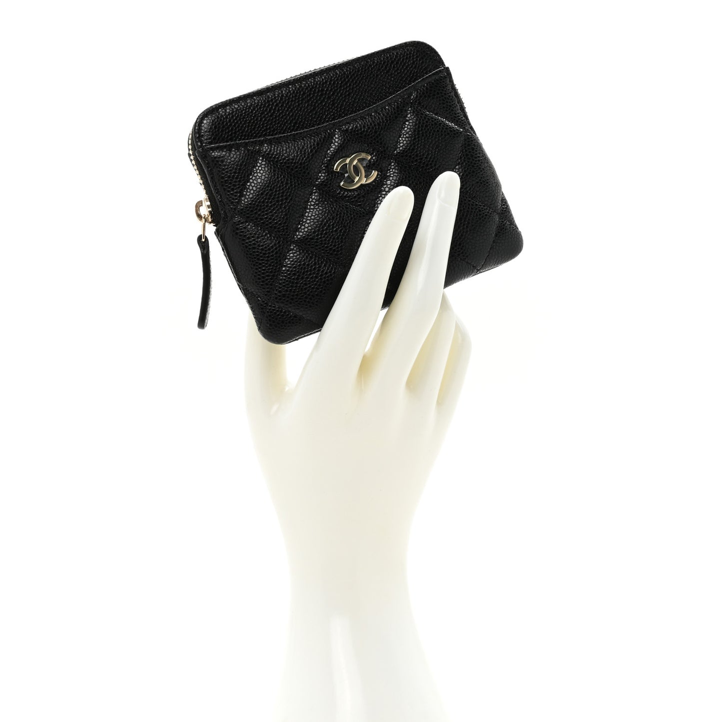 Caviar Quilted Zip Card Holder Wallet Black