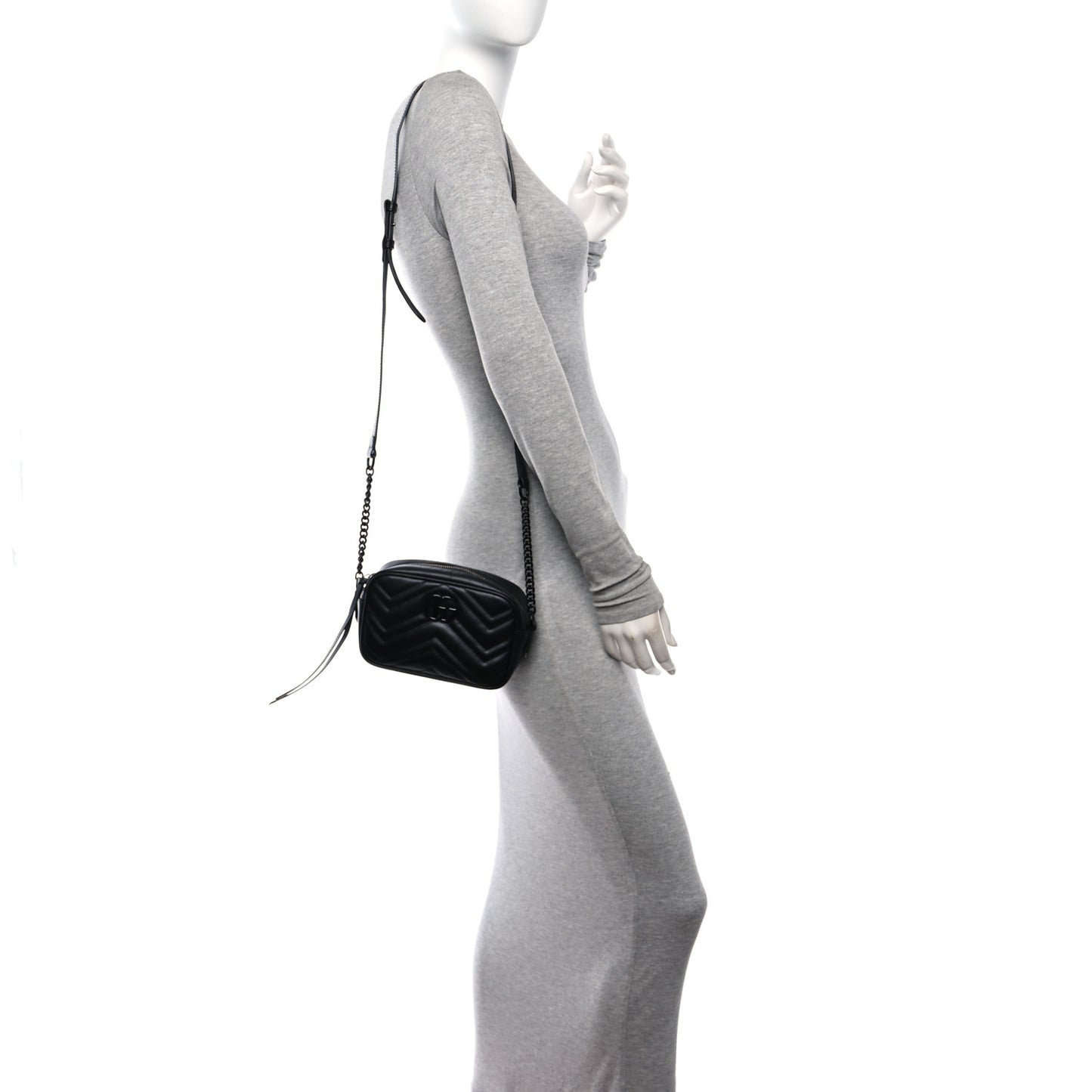 Calfskin Matelasse Monochrome Mini GG Marmont Chain Shoulder Bag Black