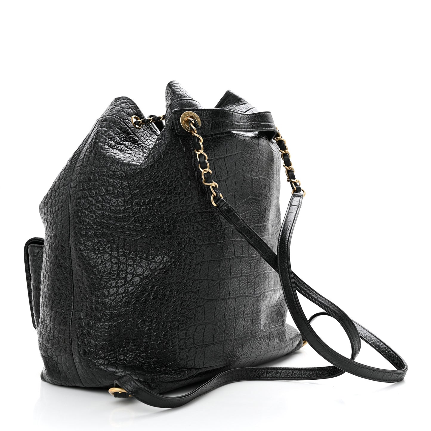 Calfskin Crocodile Embossed Large Backpack Black