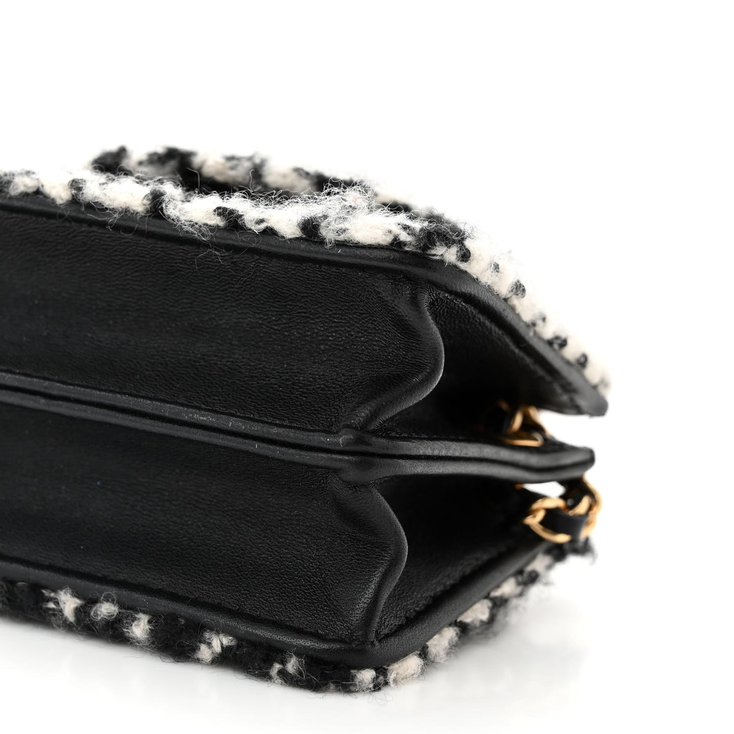 Tweed Houndstooth Quilted Mini Accordion Clutch With Chain White Black