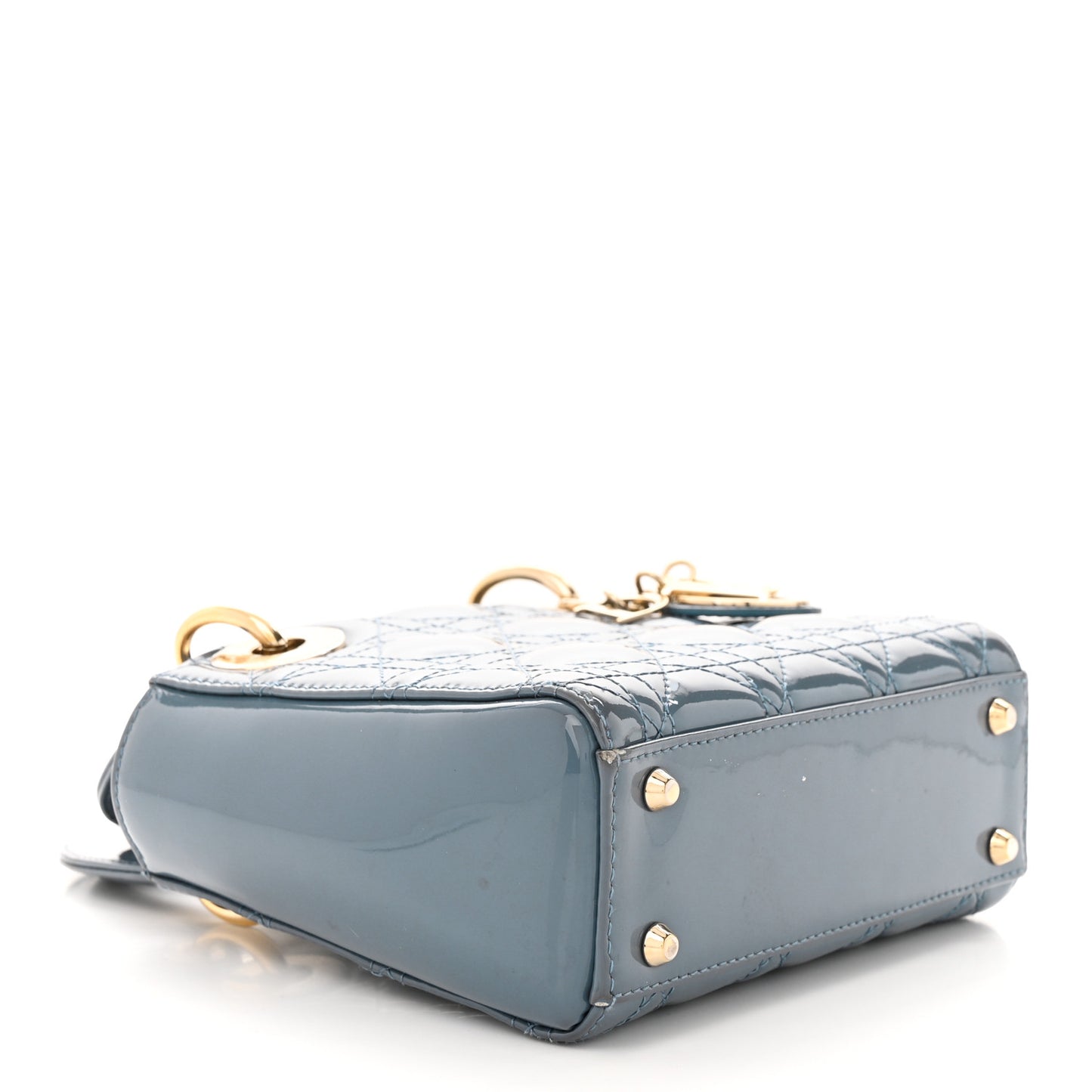 Patent Cannage Mini Lady Dior Light Blue
