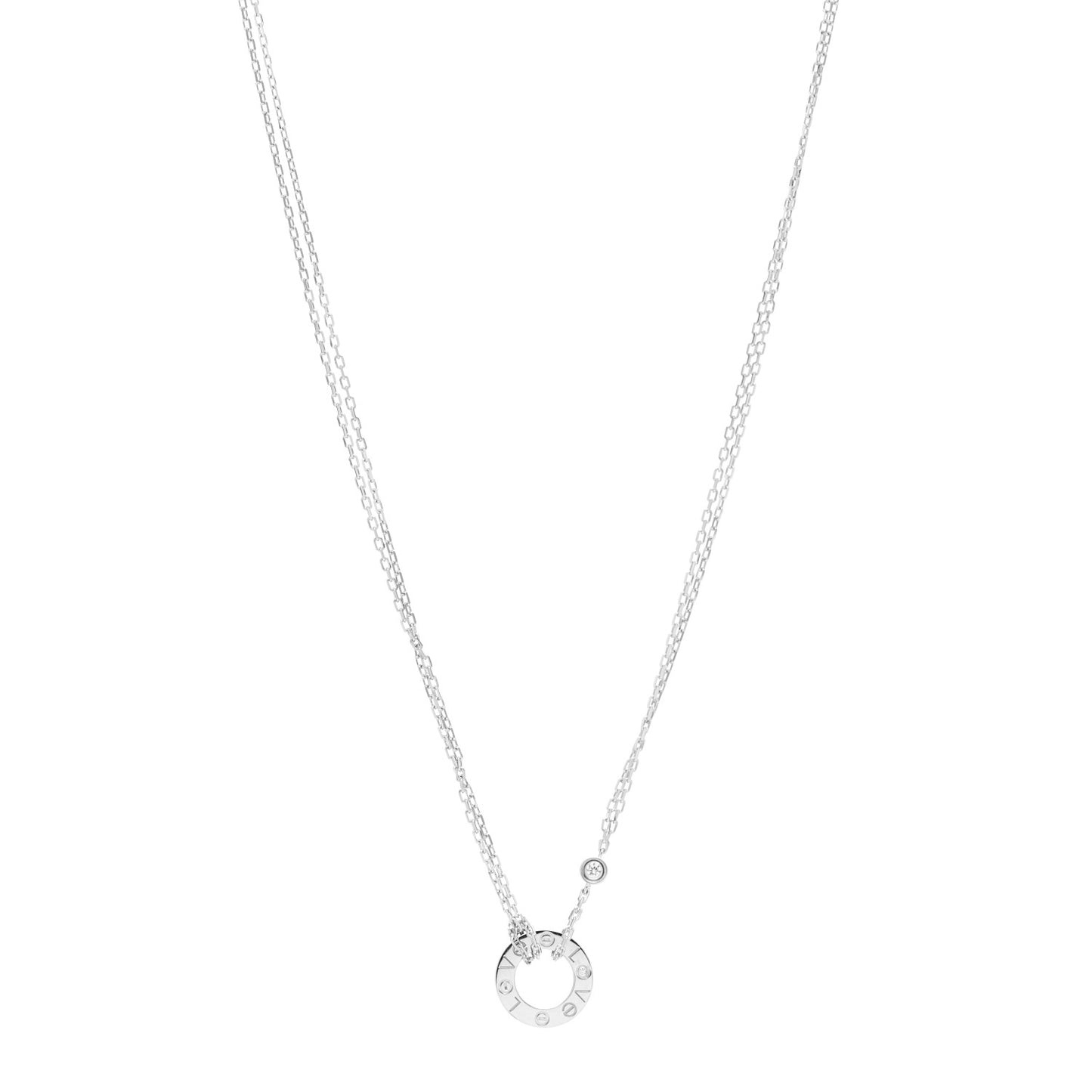 18K White Gold 2 Diamond LOVE Necklace