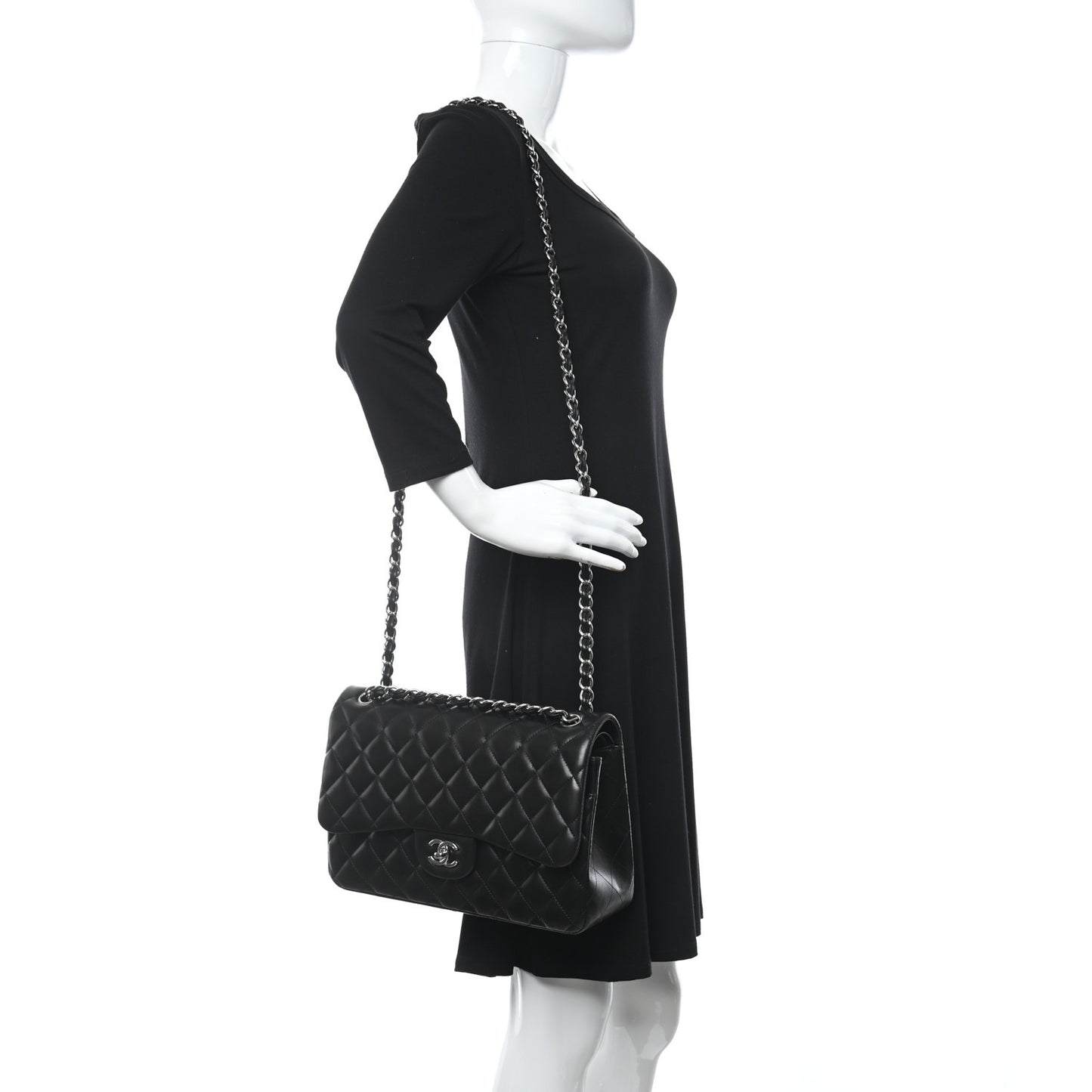 Lambskin Quilted Jumbo Double Flap Black