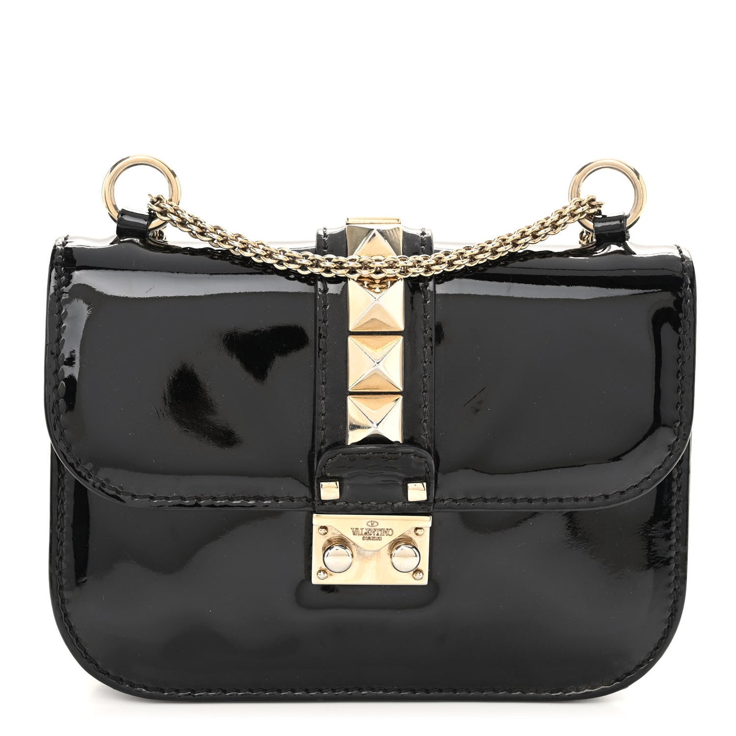 Patent Small Glam Lock Rockstud Flap Black