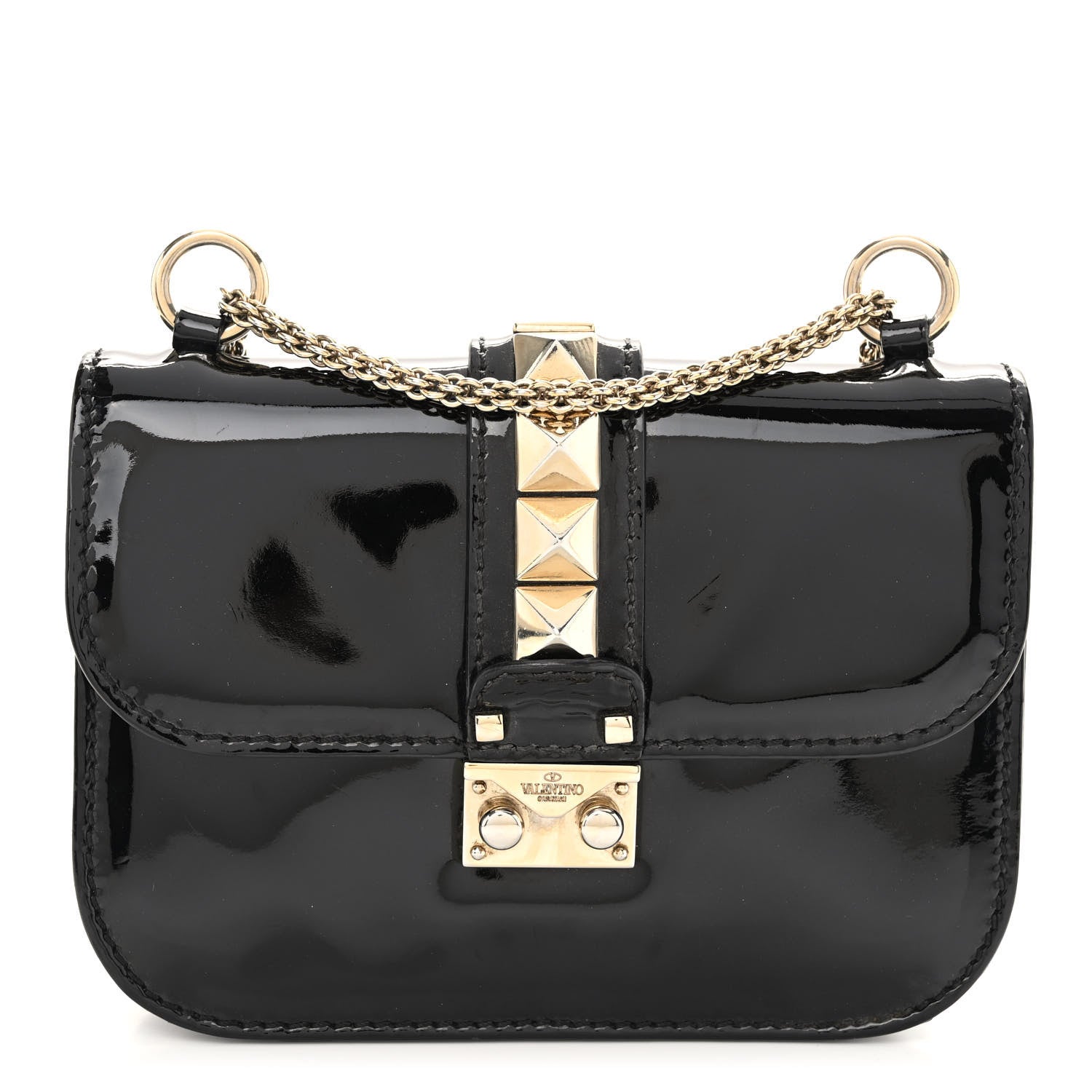 Valentino Garavani Patent Small Glam Lock Rockstud Flap Black 1 of 12